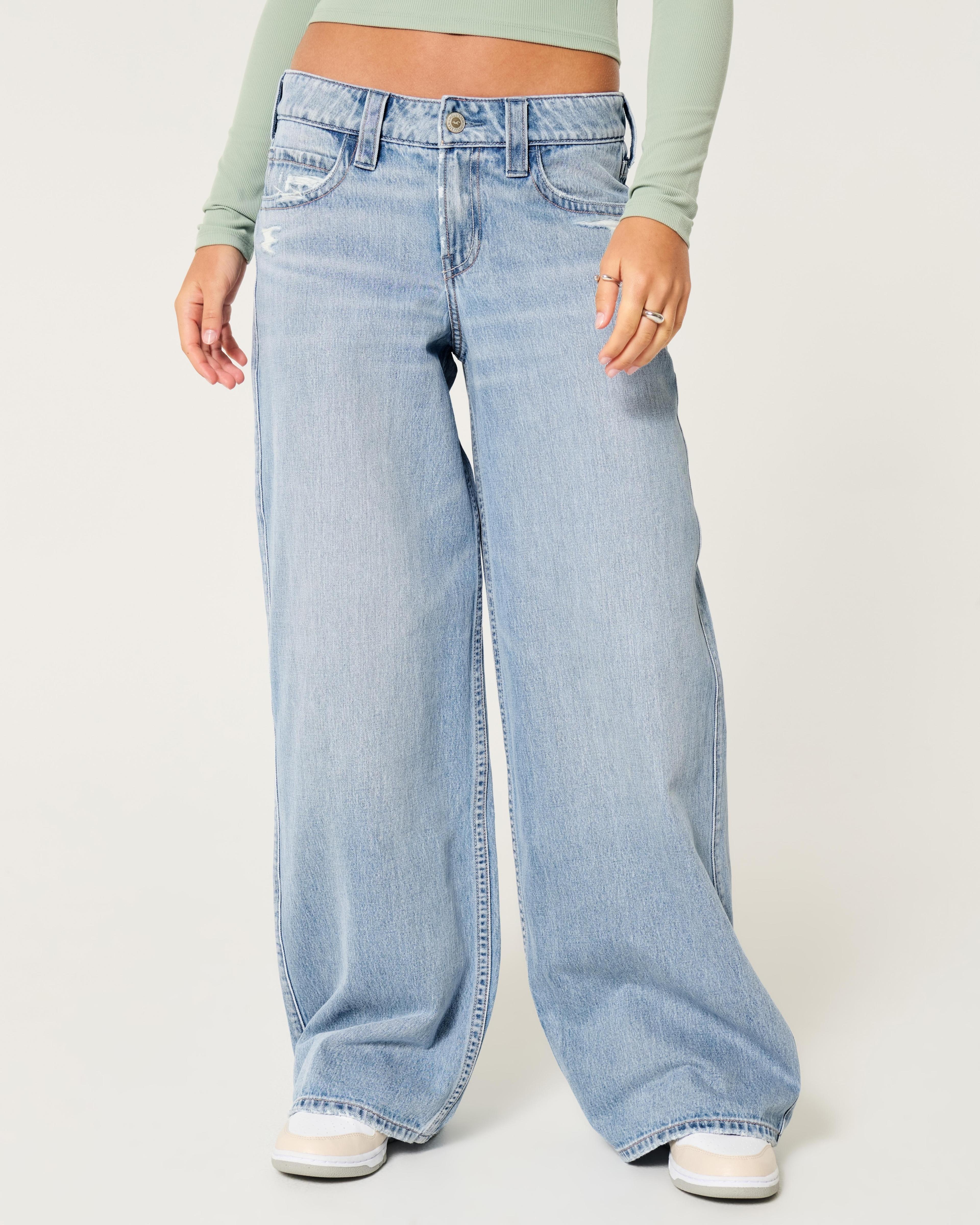 Low-Rise Distressed Light Wash Super Baggy Jeans Product Image