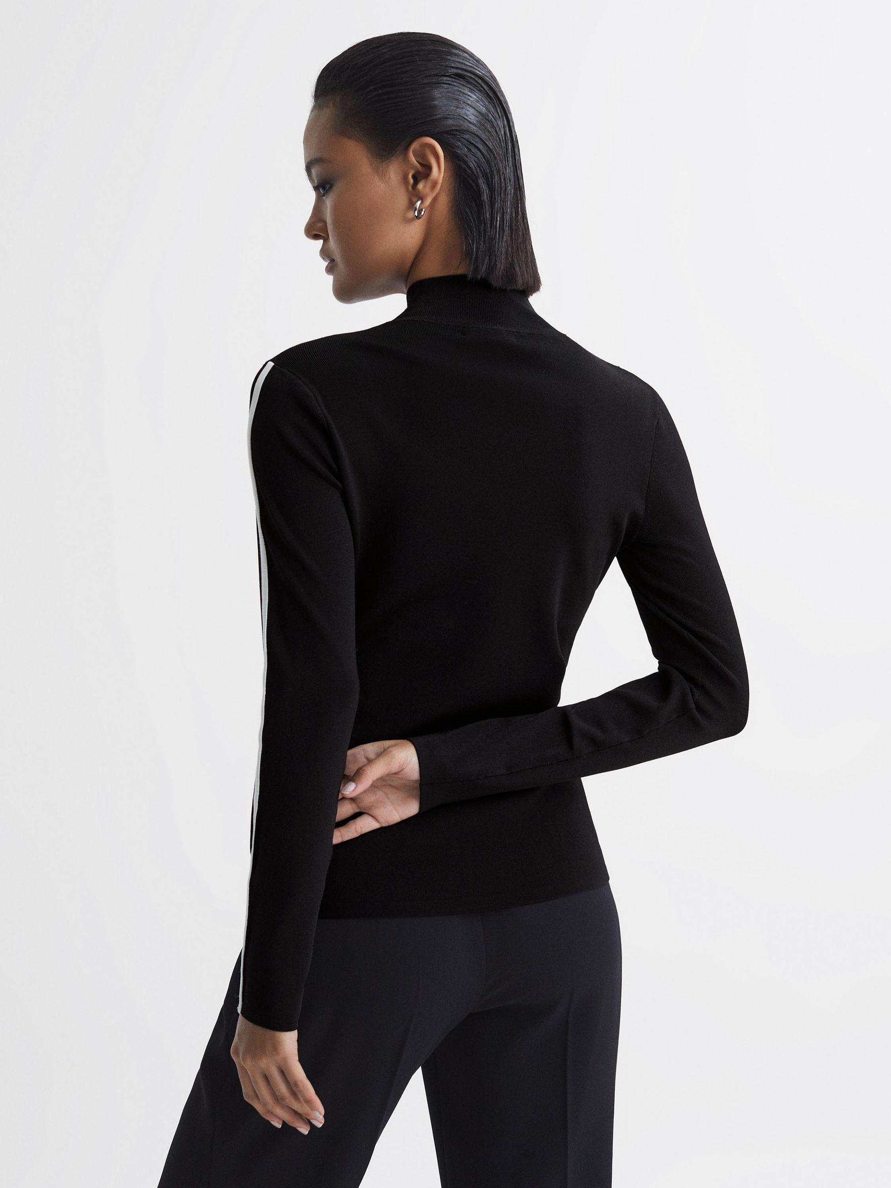 Contrast Stripe Long Sleeve Top in Black/White Product Image