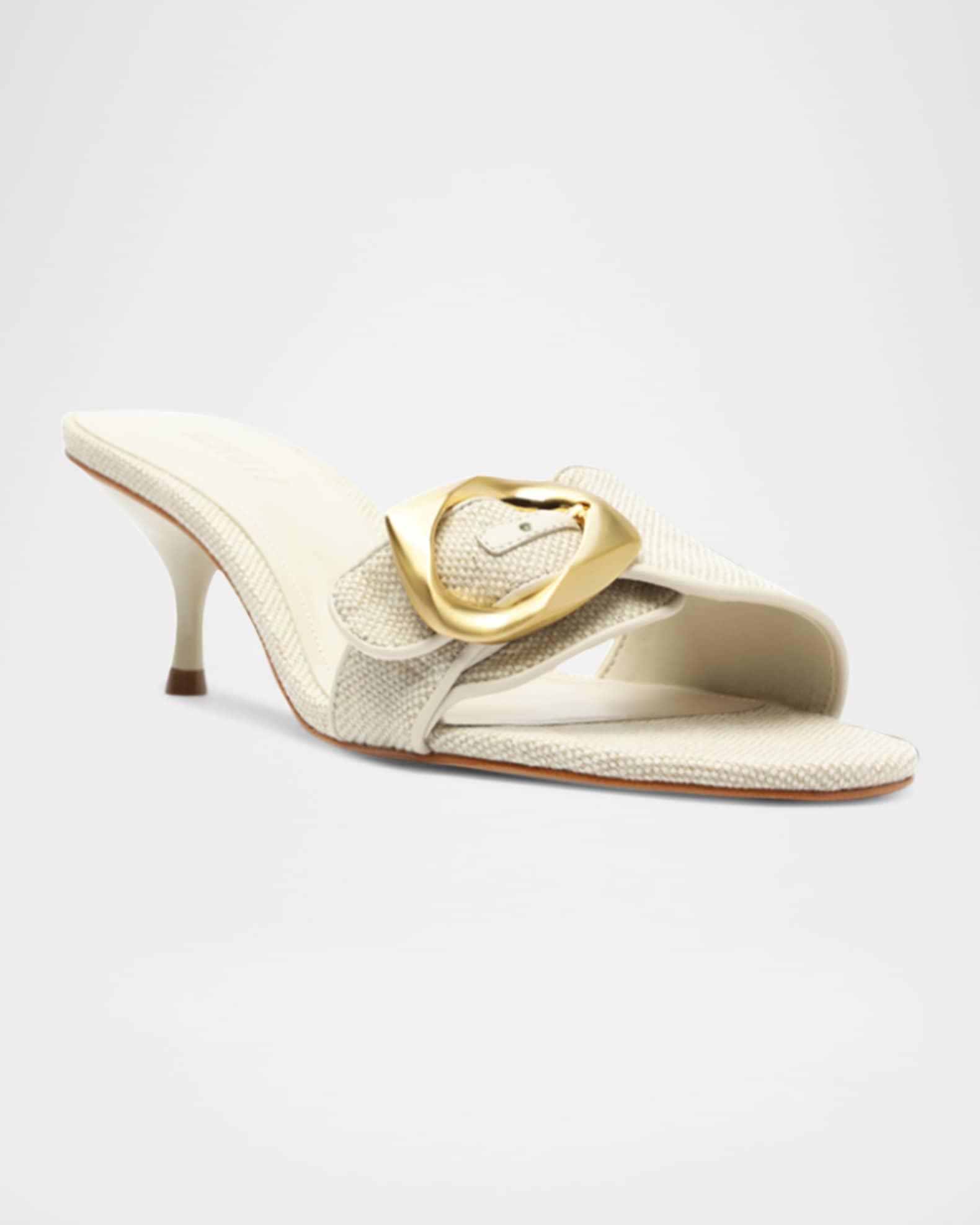 Olga Linen Buckle Slide Sandals Product Image