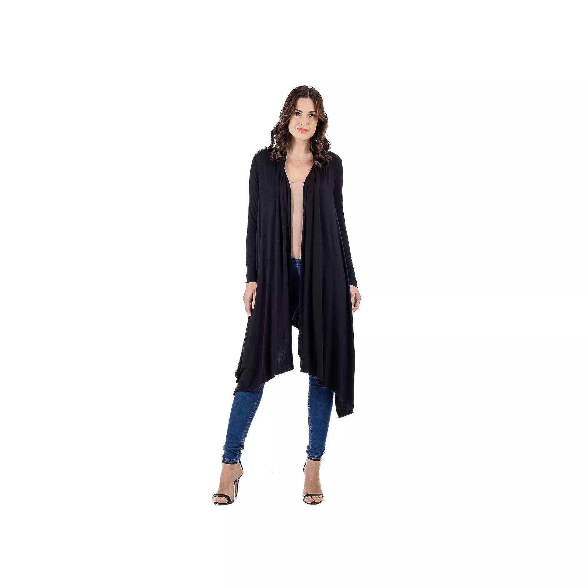 Women's 24Seven Comfort Apparel Extra Long Open Front Cardigan,  Product Image