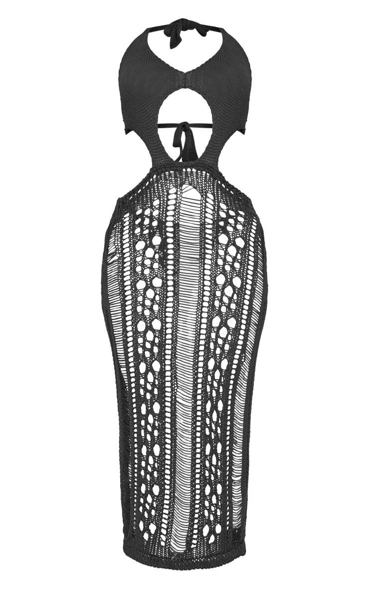 Black Laddering Crochet Cross Front Maxi Dress Product Image