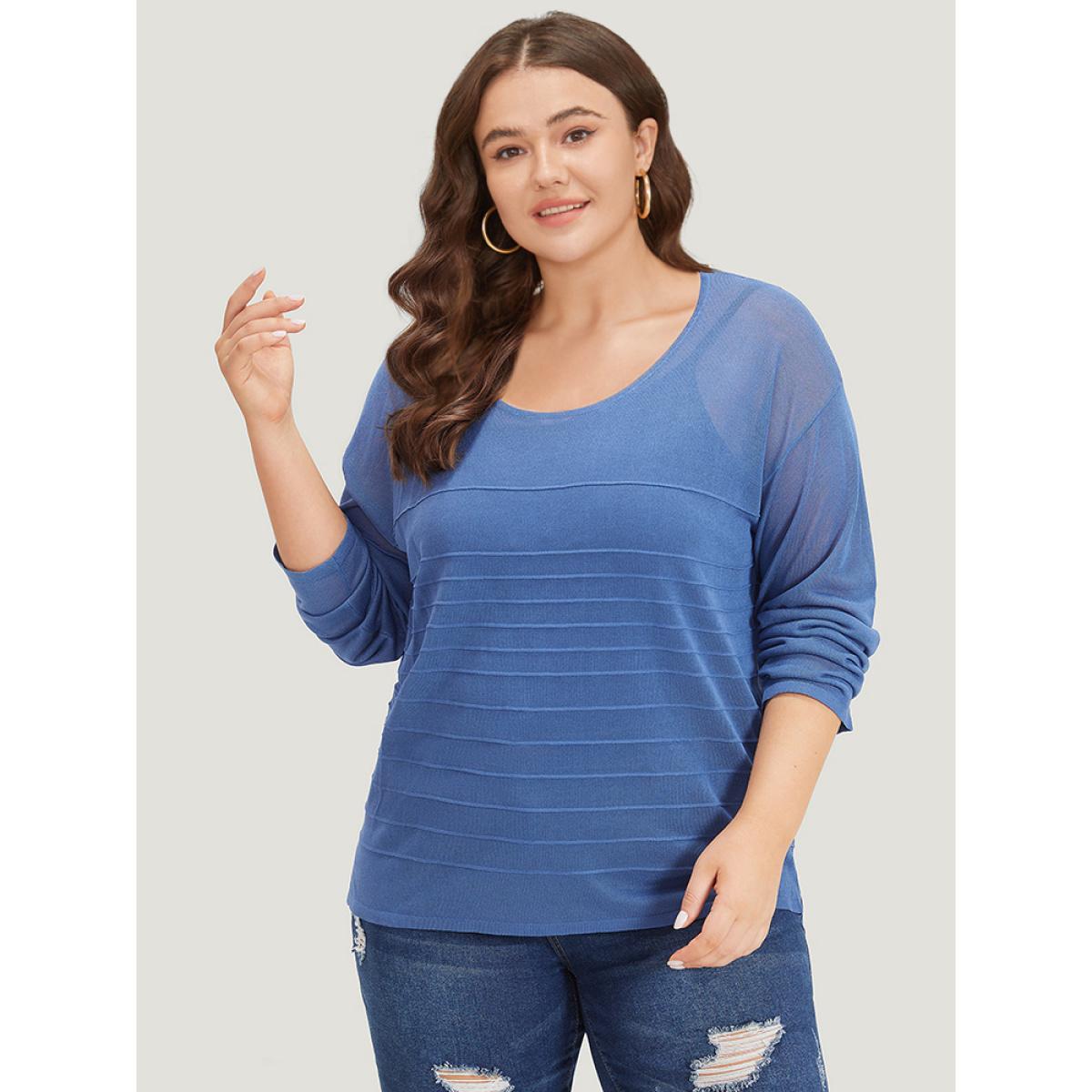 Plus Size Solid High Low Hem Drop Shoulder Split Side Pullover Cerulean Women Casual Loose Long Sleeve Round Neck Everyday Pullovers BloomChic 14-16/1X Product Image