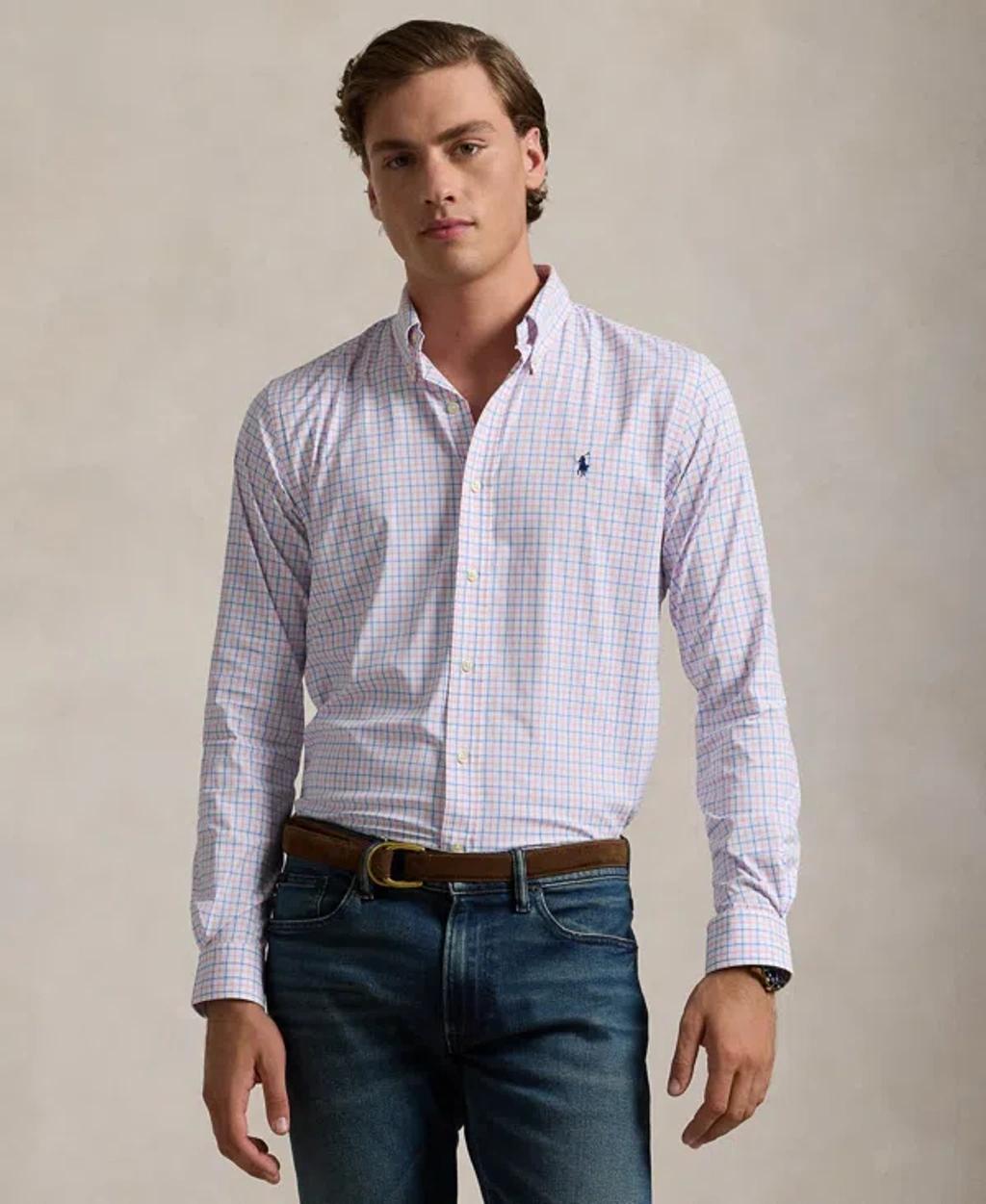 Men's Classic-fit Plaid Performance Shirt In Harbor Pink,blue Product Image