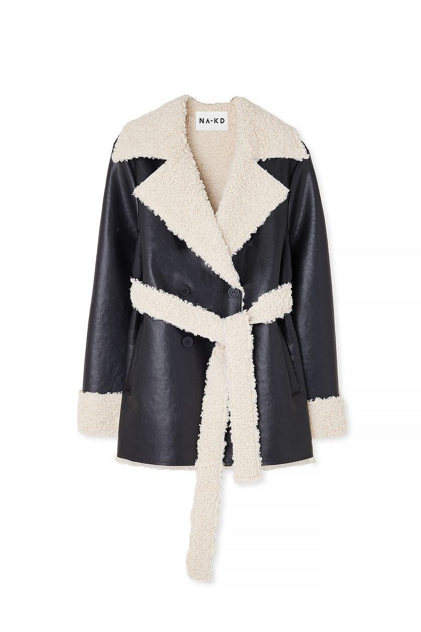 Short Teddy Detail Pu Coat Product Image