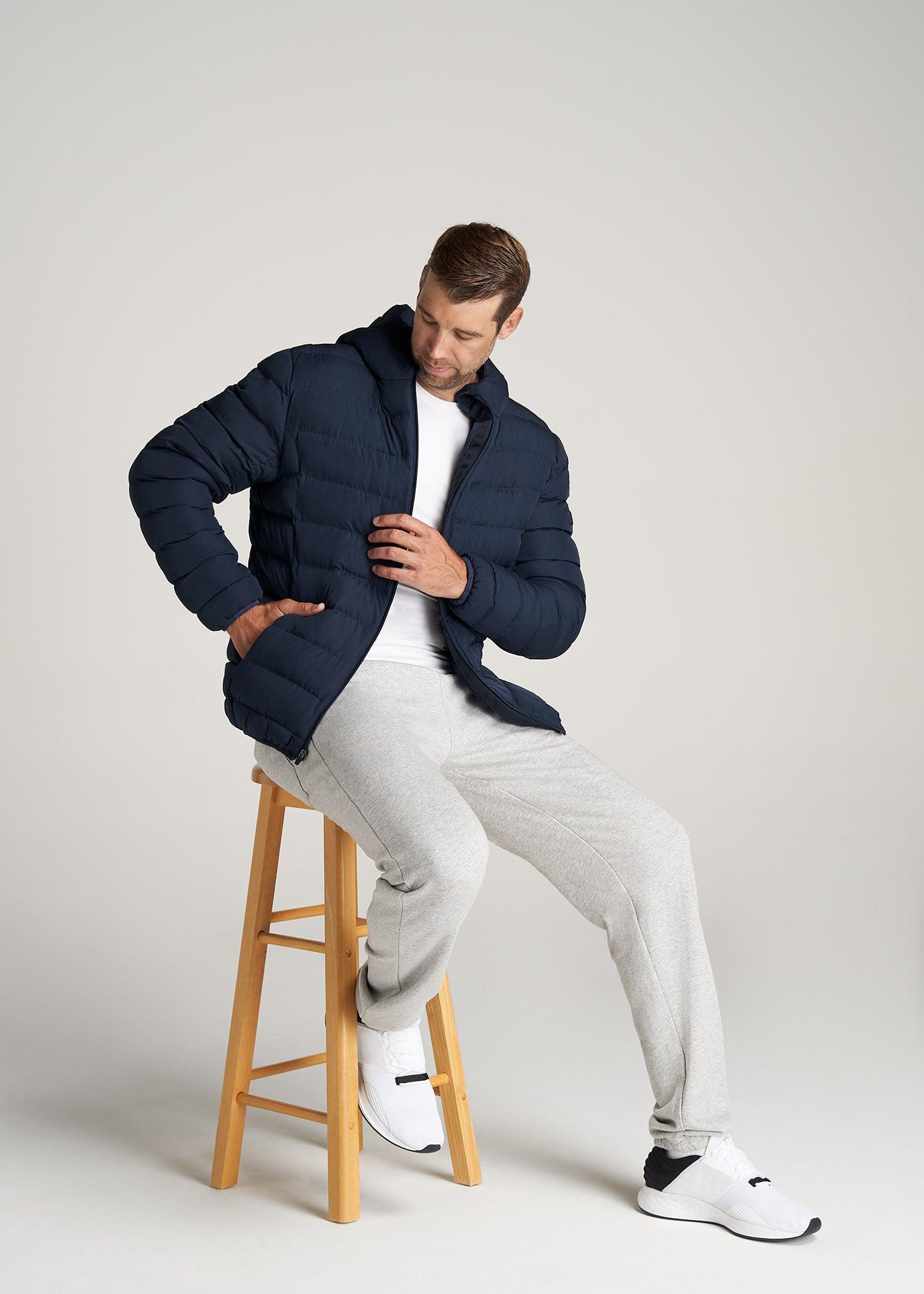 Medium-Weight Tall Puffer Jacket for Men in Navy Product Image