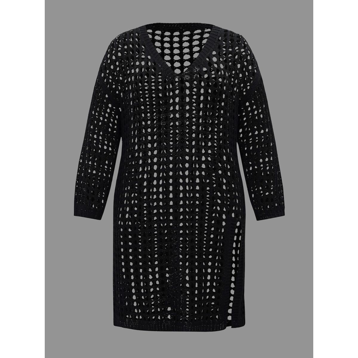 Plus Size Cut-Out Split Side Hem Swim Cover Up Women's Swimwear Black Beach Loose Cut-Out Curve Swim Cover Ups BloomChic 14-16/1X Product Image