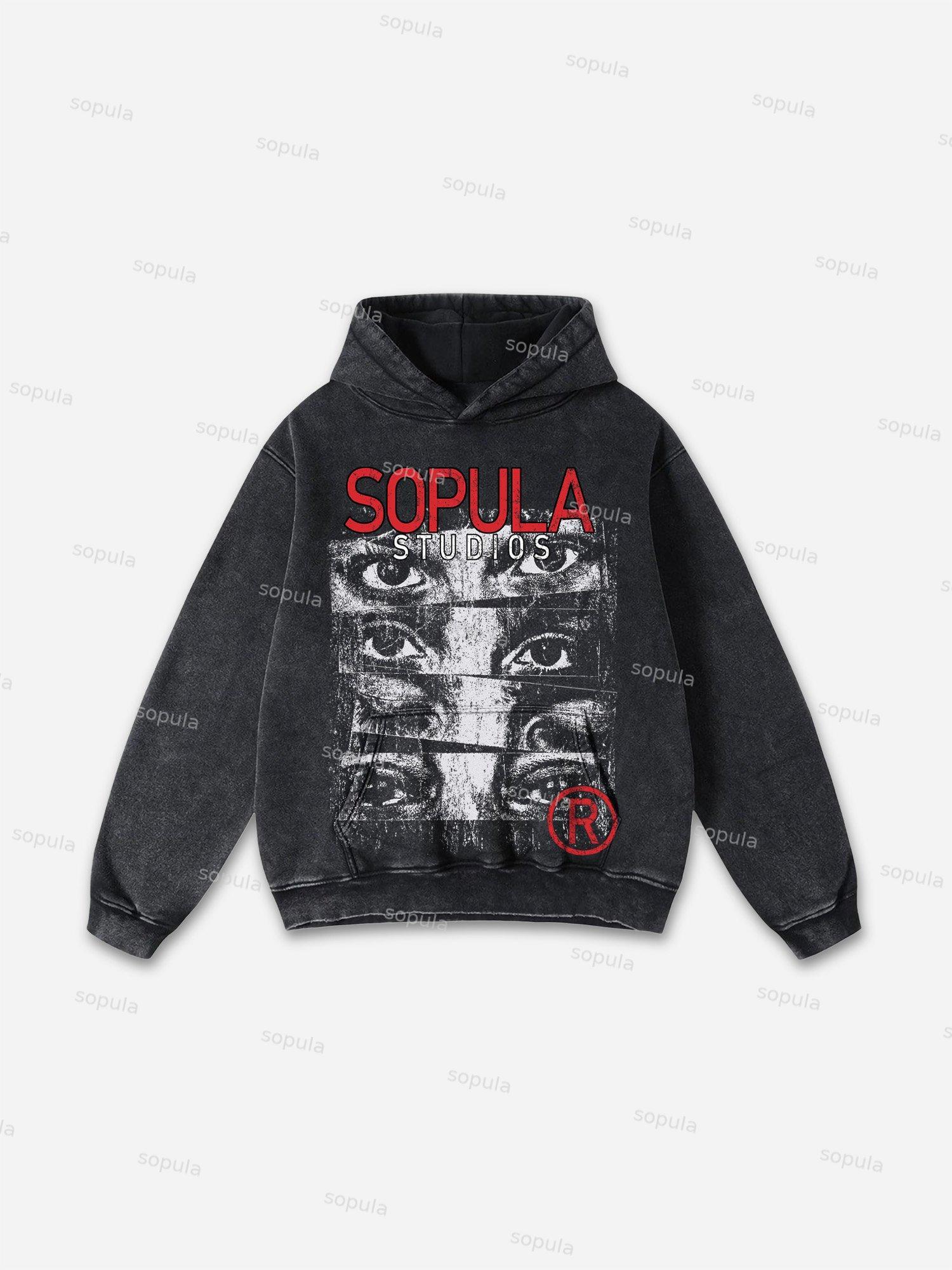 Sopula Vintage Graphics Print Acid Washed Oversized Hoodie Product Image
