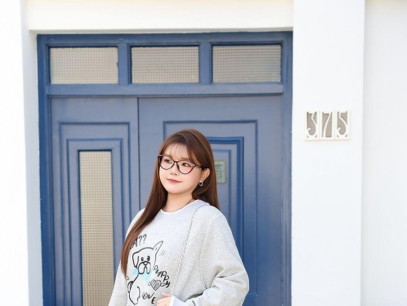 Plus Size Round Neck Cartoon Print Sweatshirt Product Image