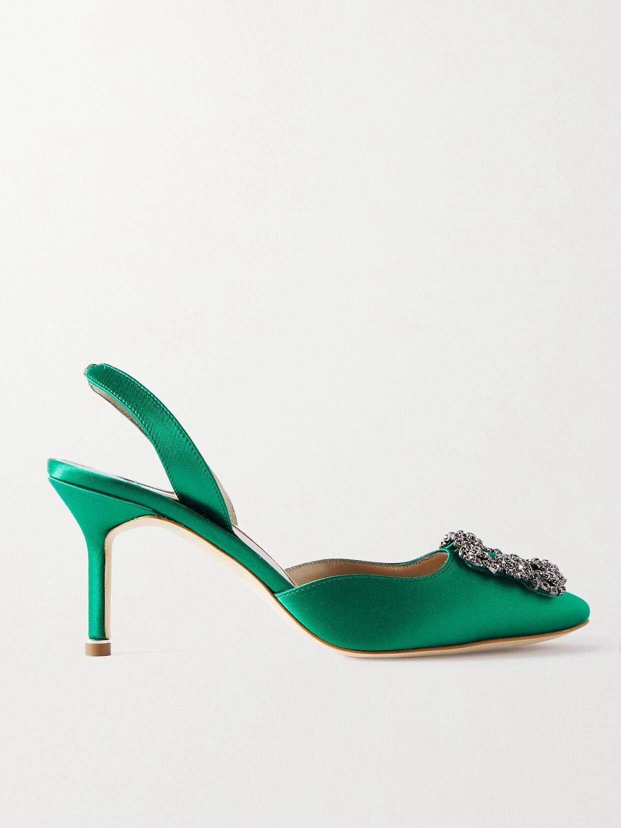 MANOLO BLAHNIK Hangisli 70 Satin Slingback Pump In Green Product Image