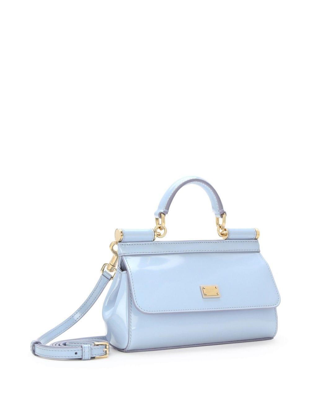 DOLCE & GABBANA Small Sicily Patent Tote Bag In Blue Product Image