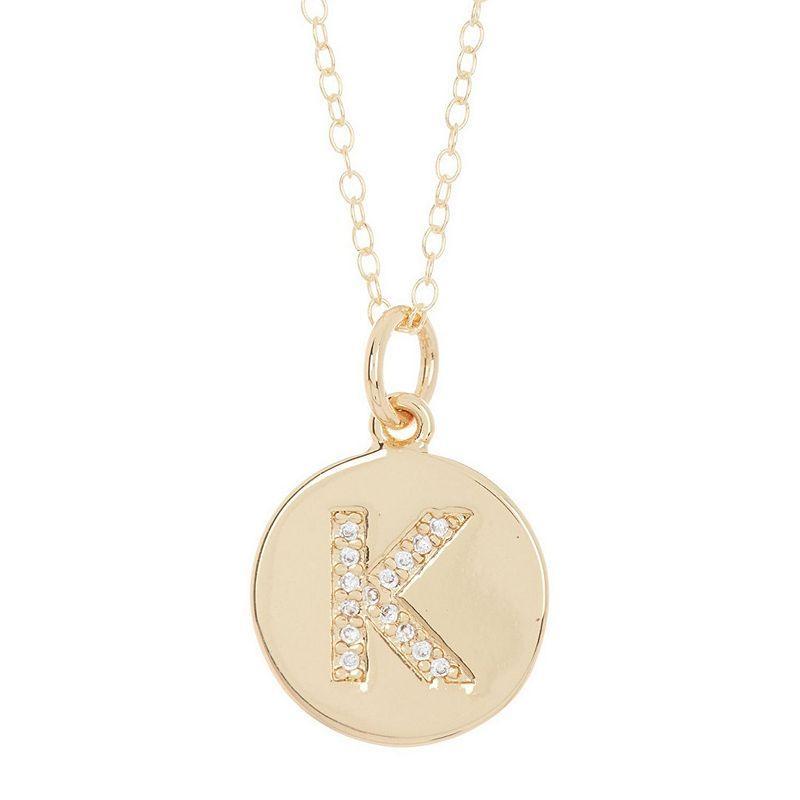 Adornia 14k Gold Plated Cubic Zirconia Engraved Letter Disc Pendant Necklace, Womens Gold Tone S Product Image