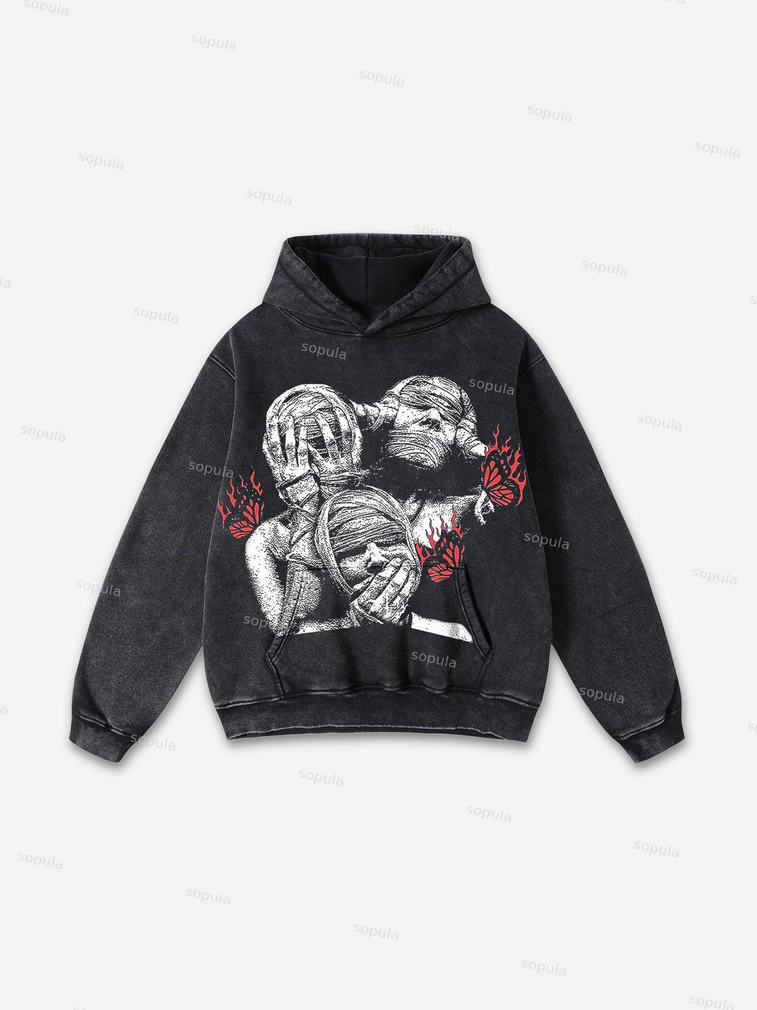 Vintage Spider Graphic Acid Washed Oversized Hoodie Product Image