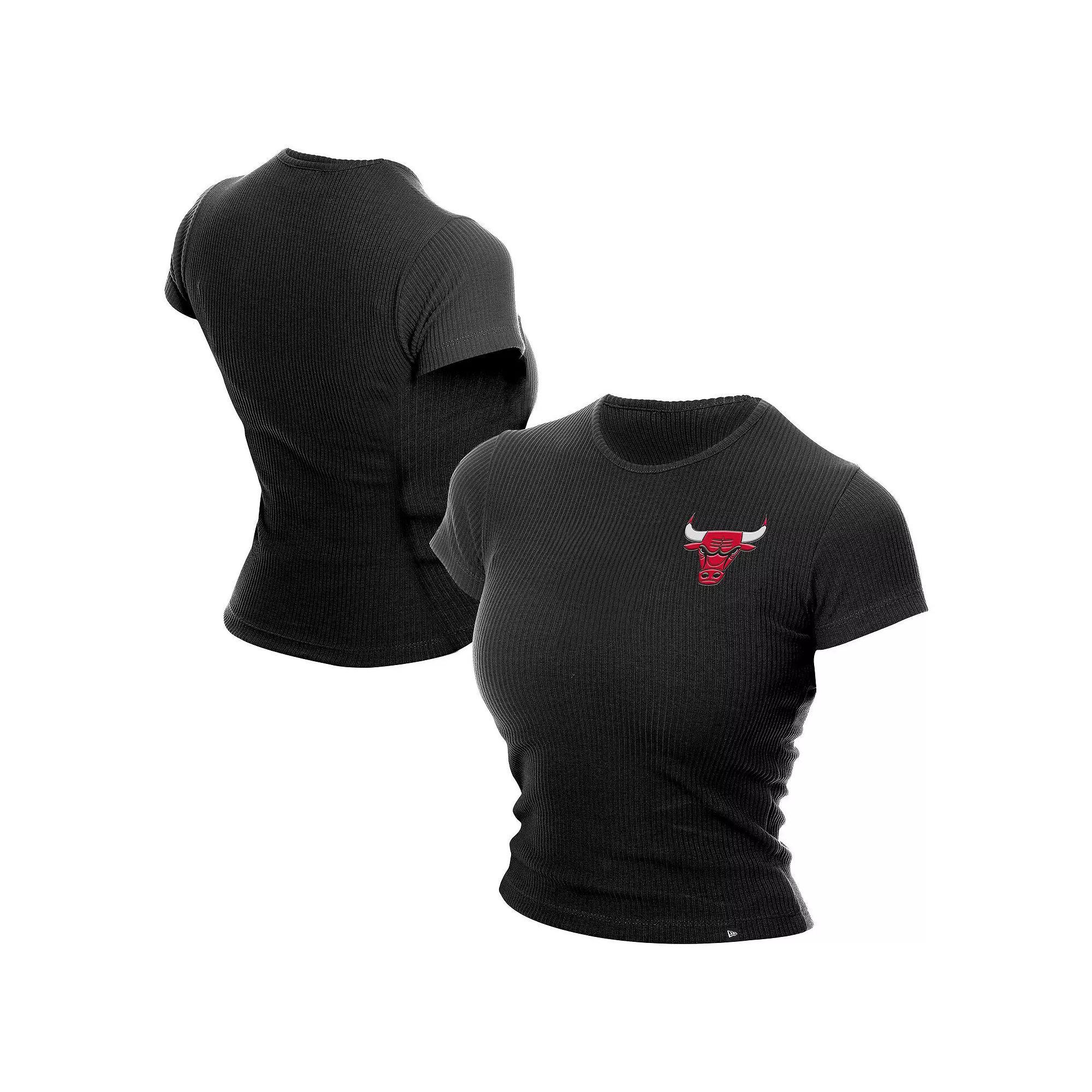 Women's New Era Black Chicago Bulls Leisure Collection Baby Doll Cropped T-Shirt,  Product Image