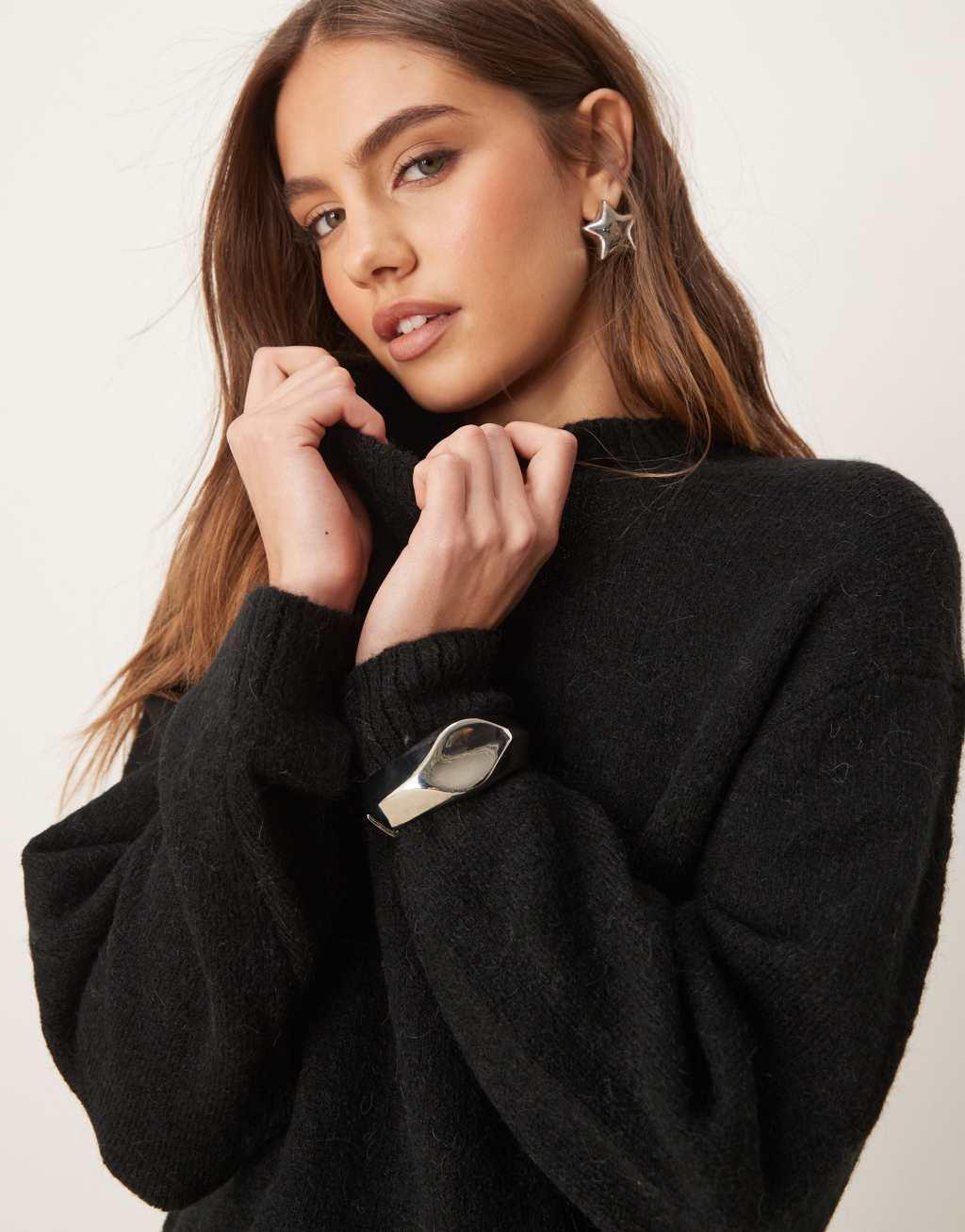 Gina Tricot soft knit sweater in black Product Image