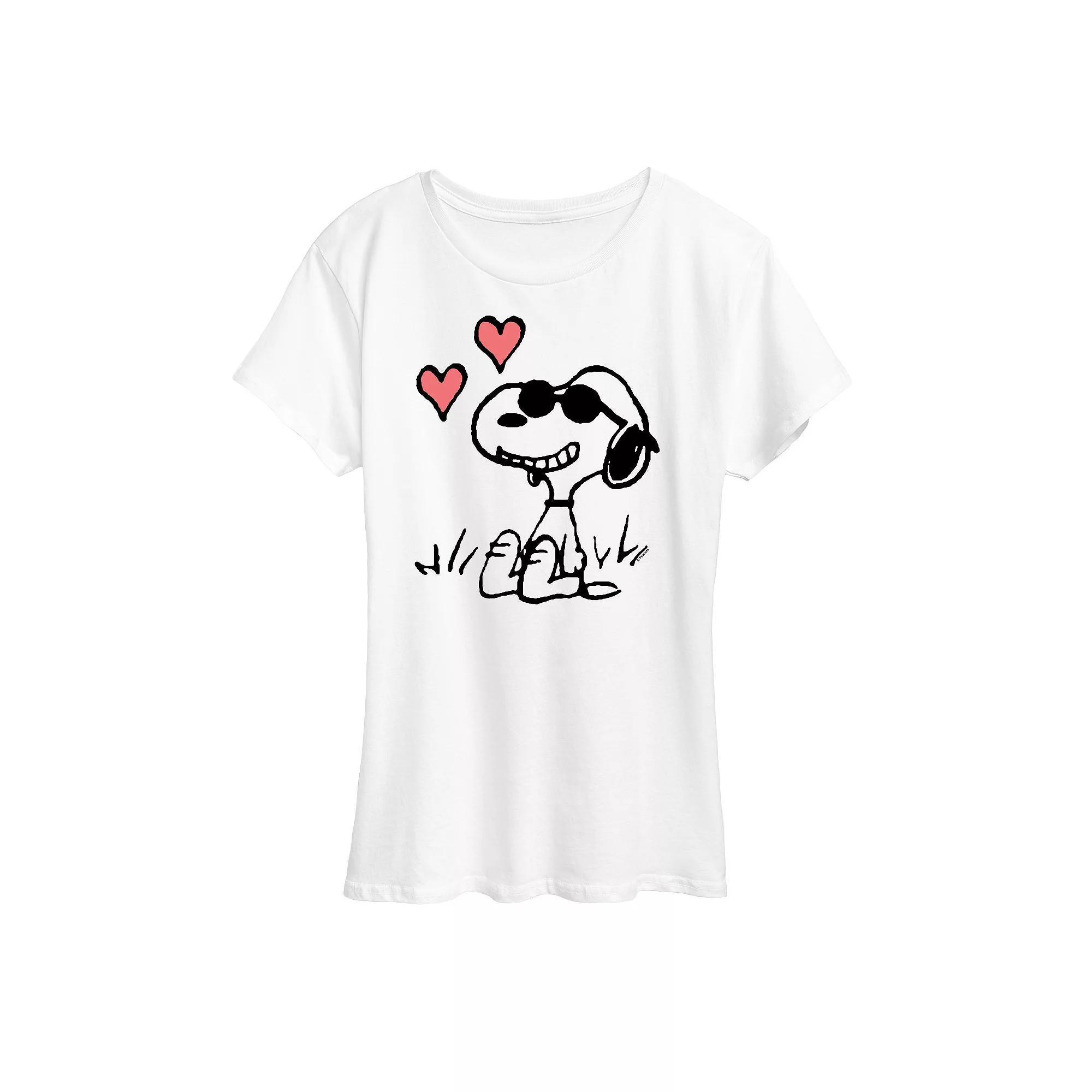 Women's Peanuts Snoopy Joe Cool Sitting Hearts Graphic Tee,  Product Image