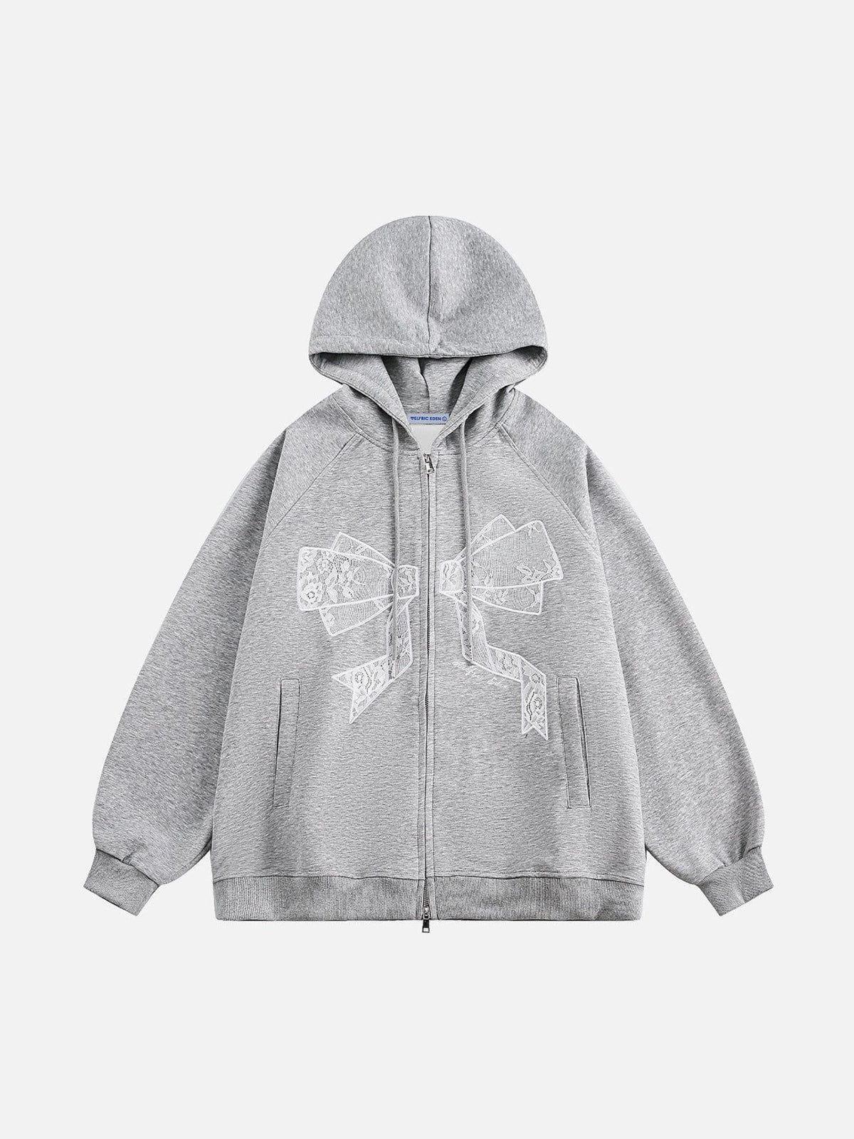 Aelfric Eden Embroidery Lace Bow Zip Up Hoodie Product Image