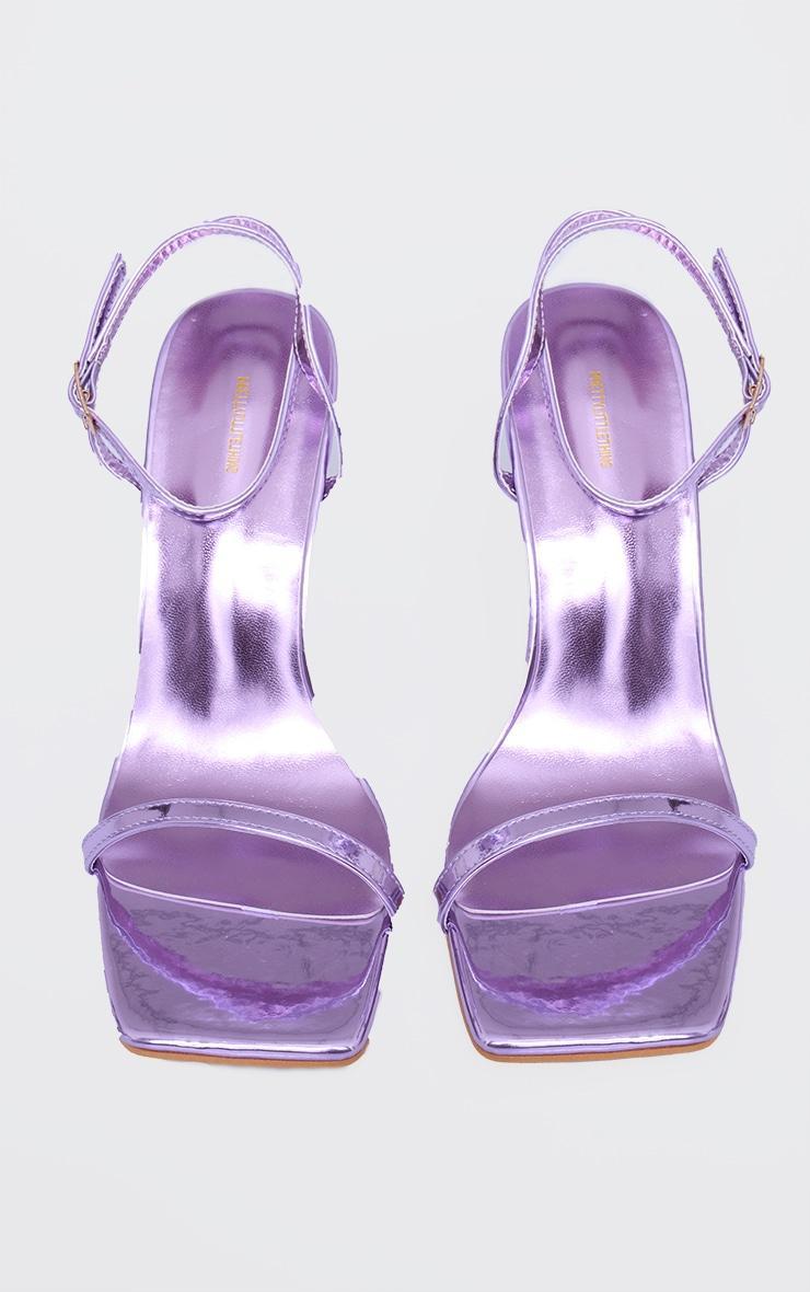 Lilac Metallic PU Square Toe Barely There Mid Heeled Sandals Product Image