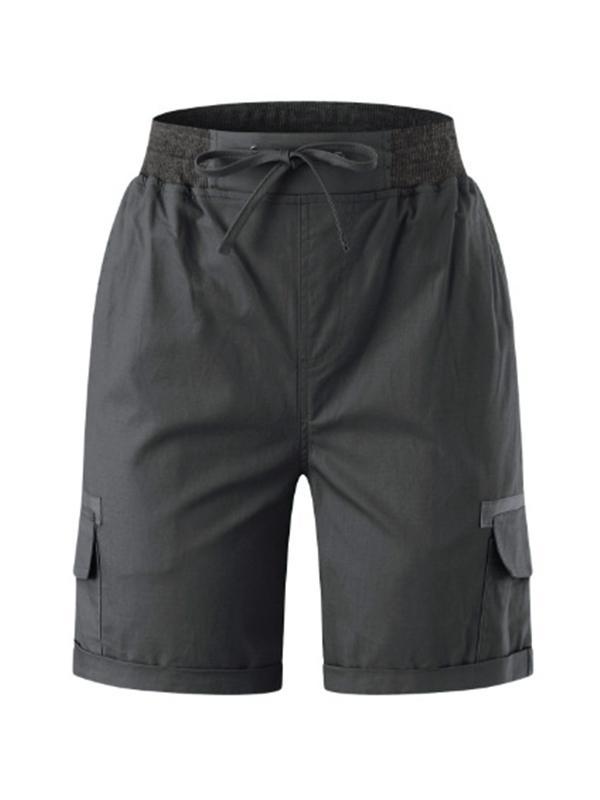 Solid Elastic Waist Multi Pocket Drawstring Shorts Product Image