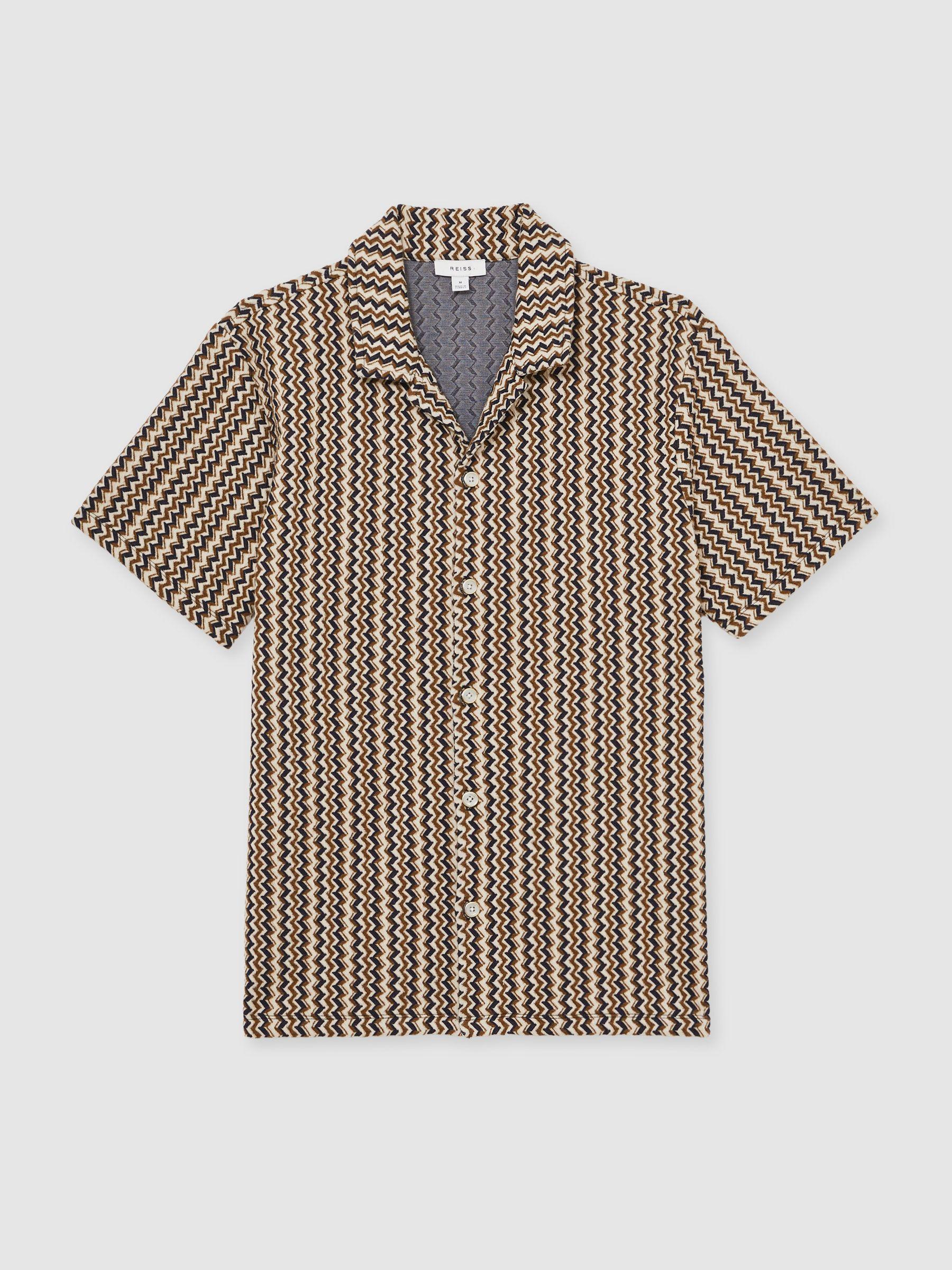Zig-Zag Knit Cuban-Collar Shirt in Tobacco Brown Product Image