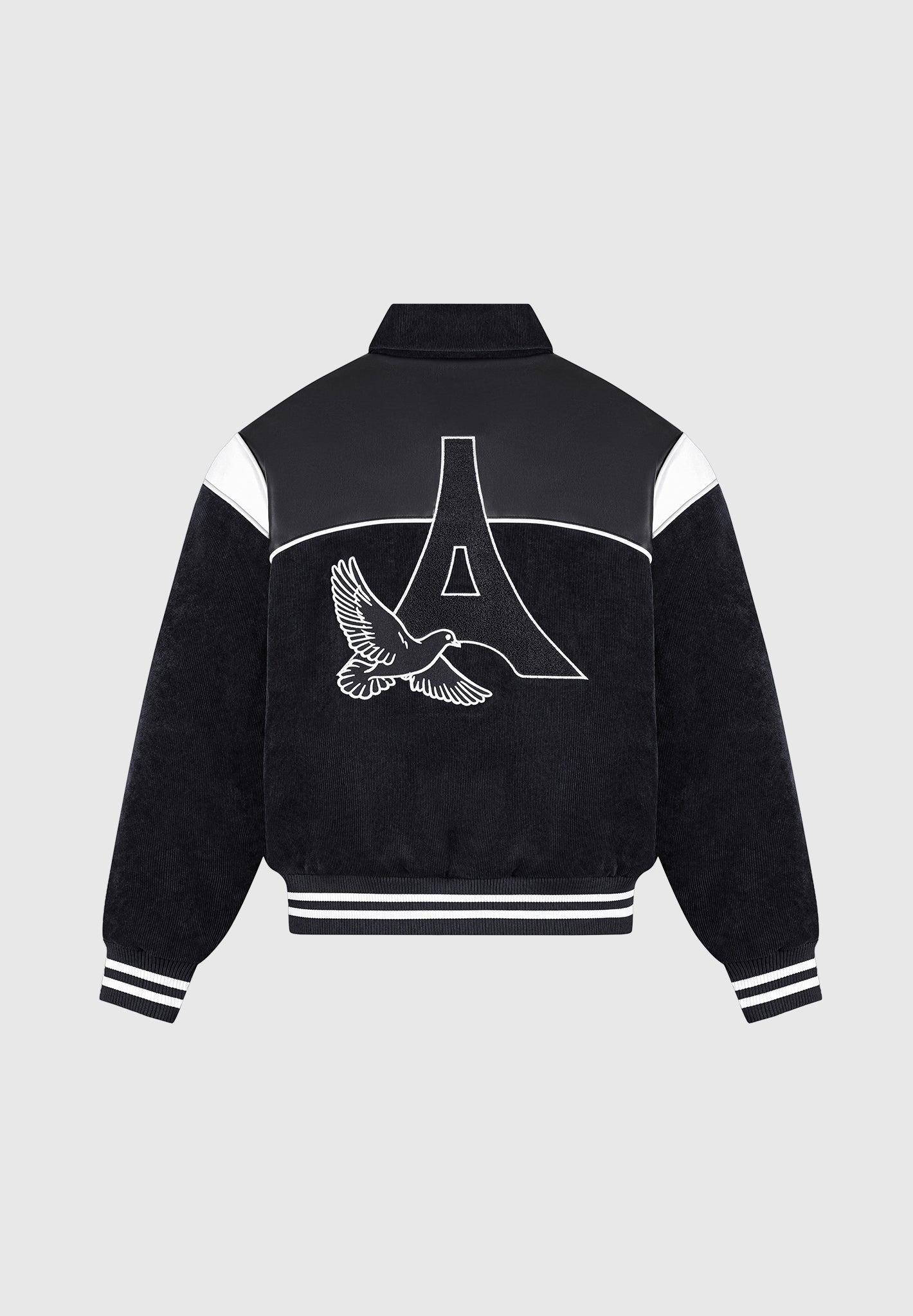 Raglan Corduroy Eiffel Varsity Jacket - Black Male Product Image