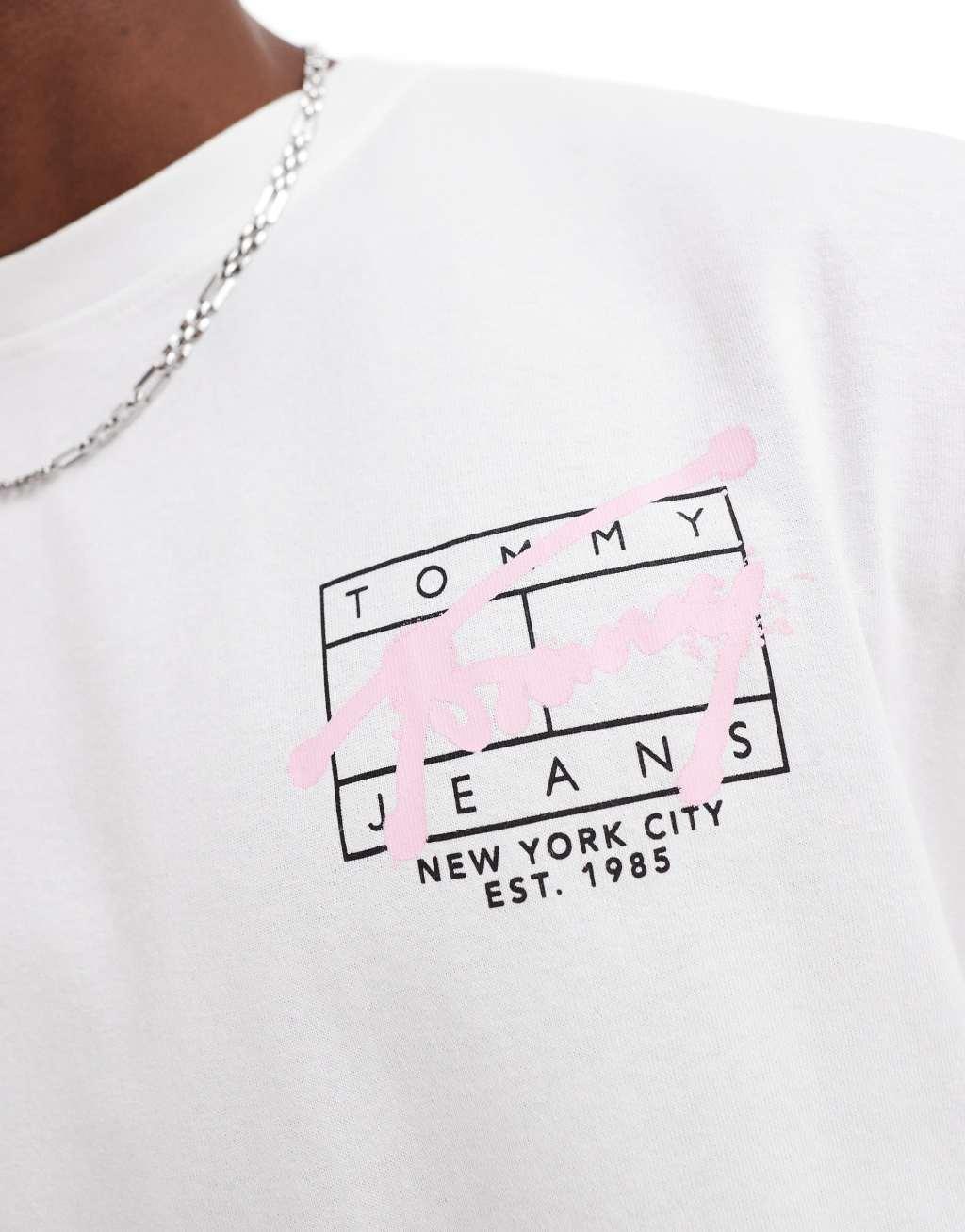 Tommy Jeans graffiti back print logo t-shirt in white Product Image