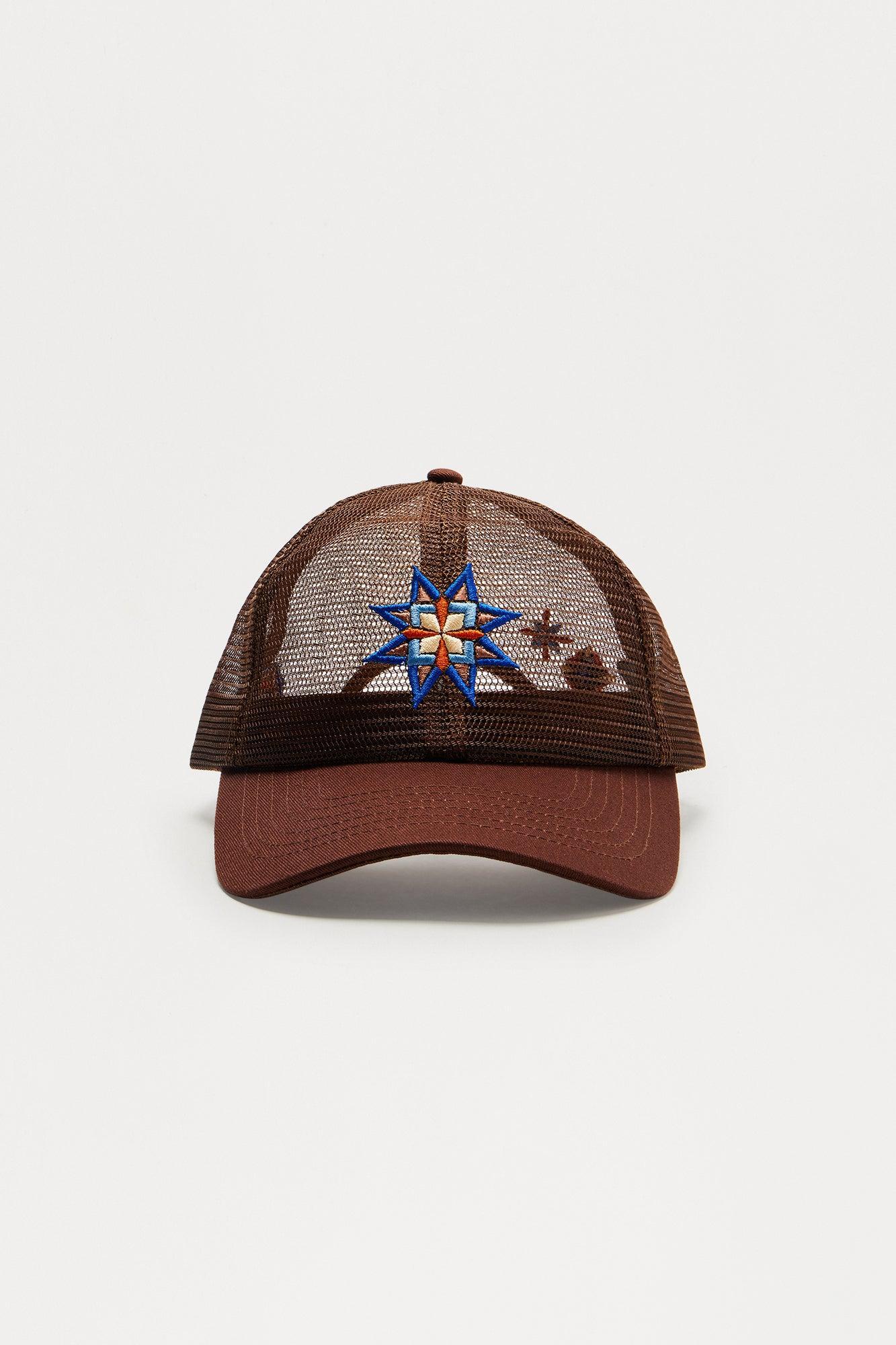 Mesh Embroidered Snapback Hat - Brown Product Image