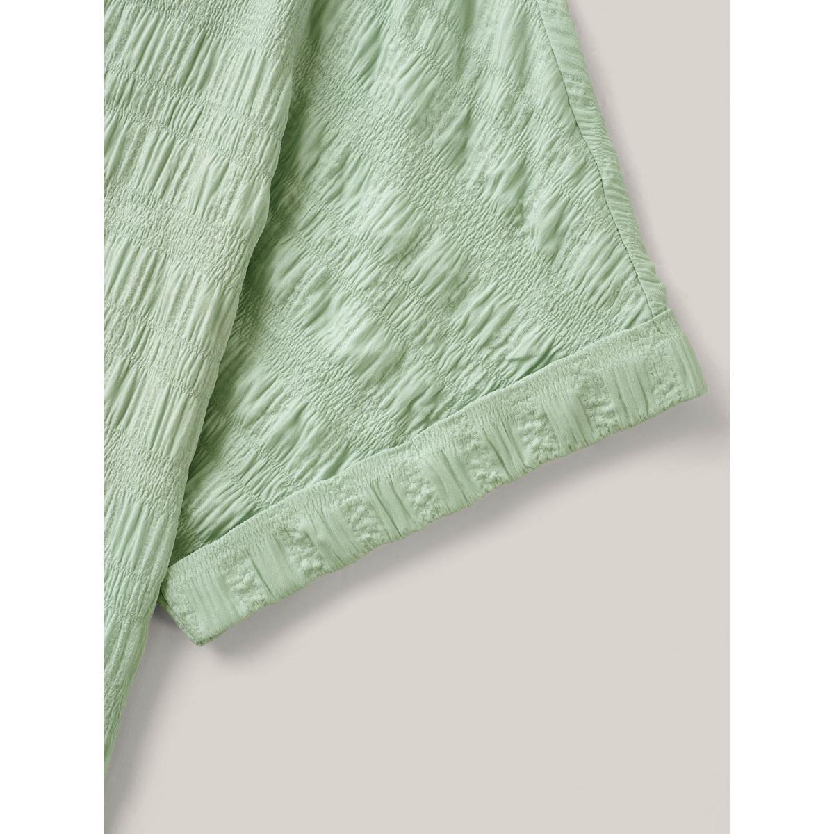 Plus Size Textured Pleated Front Button T-Shirt Greenbean Women Texture Flat collar with V-notch Everyday-Casual T-shirts BloomChic 14-16/1X Product Image