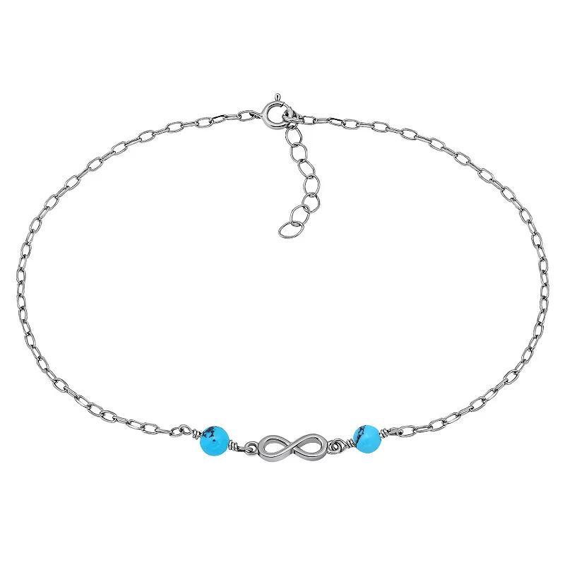 Aleure Precioso Sterling Silver Polished Infinity Charm Anklet, Womens Sterling Silver Teal Product Image