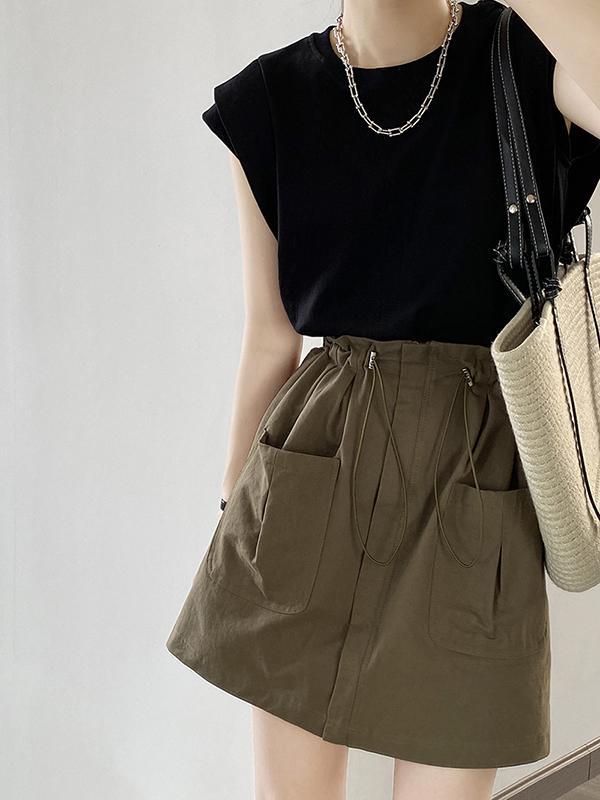 Loose Sleeveless Split-Joint Round-Neck T-Shirts Tops Product Image