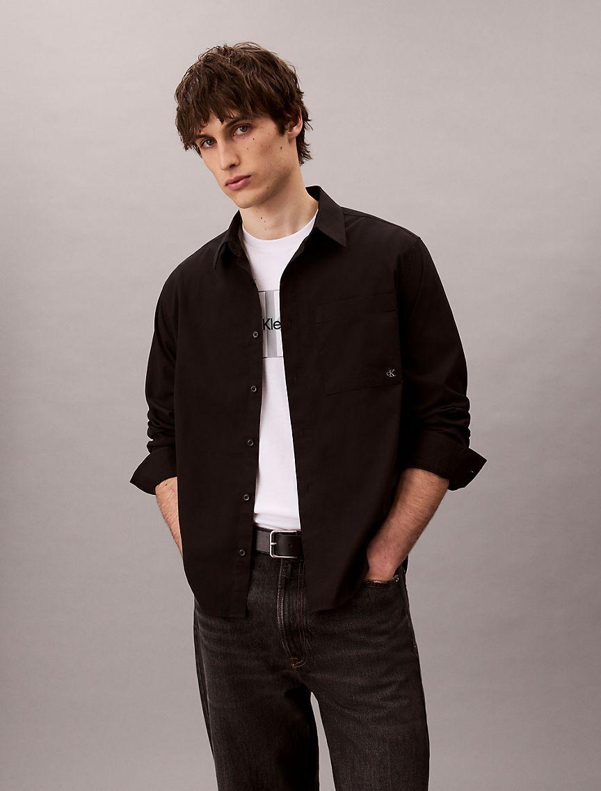 Calvin Klein Mens Cotton Poplin Relaxed Button-Down Shirt - Green Product Image