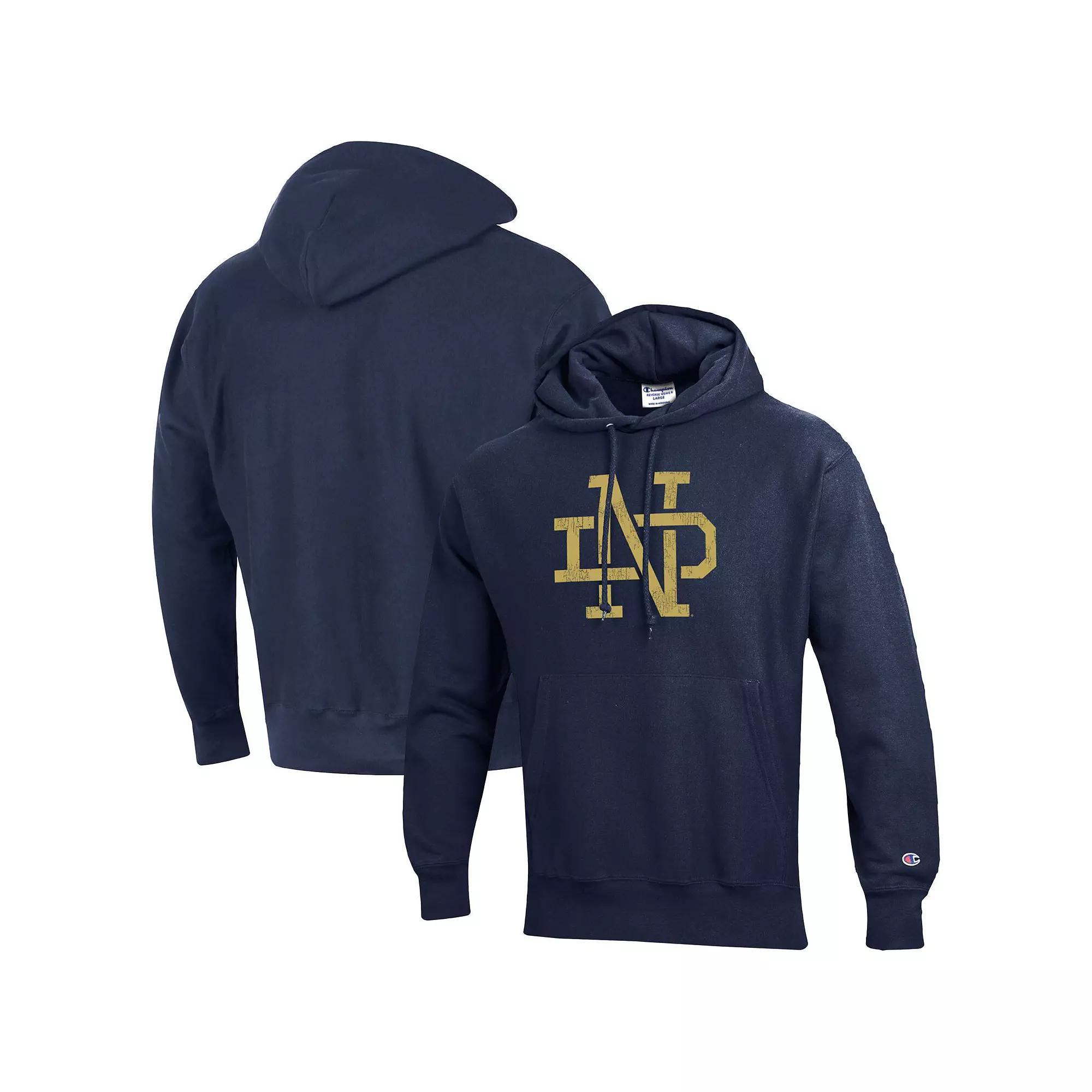 Men's Champion Navy Notre Dame Fighting Irish Vault Logo Reverse Weave Pullover Hoodie,  Product Image