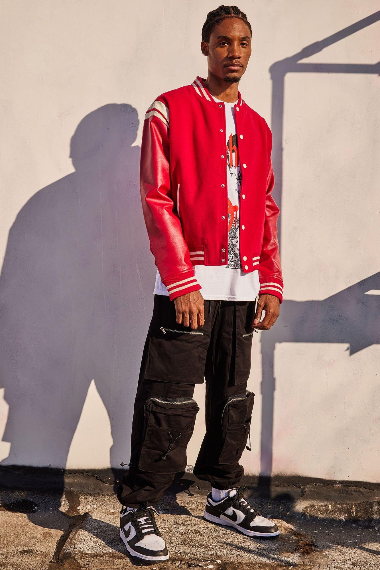 Shoulder Varsity Jacket - Red Product Image