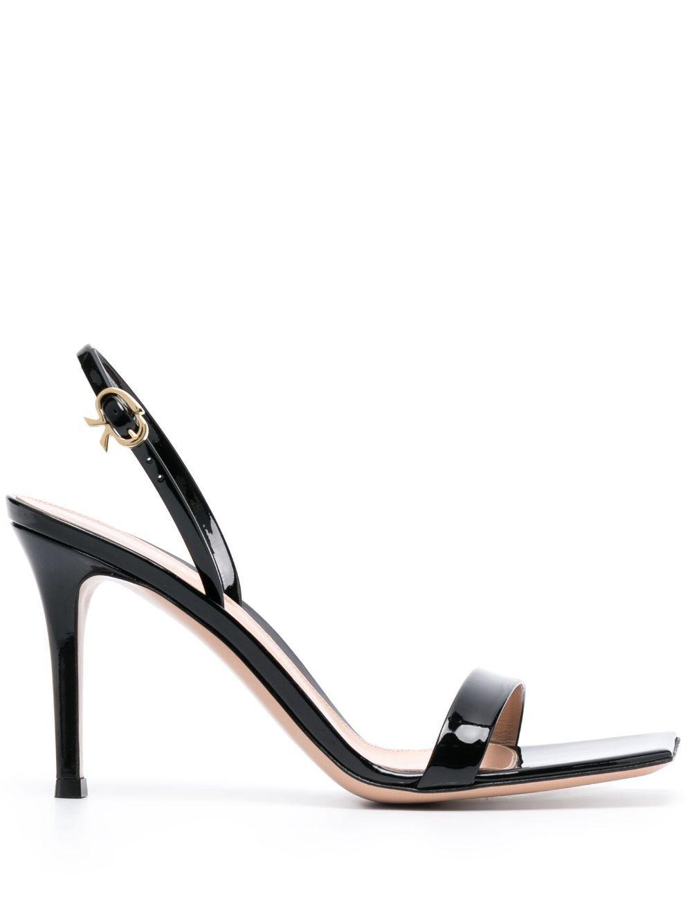 GIANVITO ROSSI Black Patent Ribbon Stiletto 105 Heeled Sandals Product Image