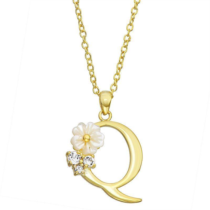 Brilliance Mother-of-Pearl Flower Initial Pendant Necklace, Womens Gold Tone W Product Image