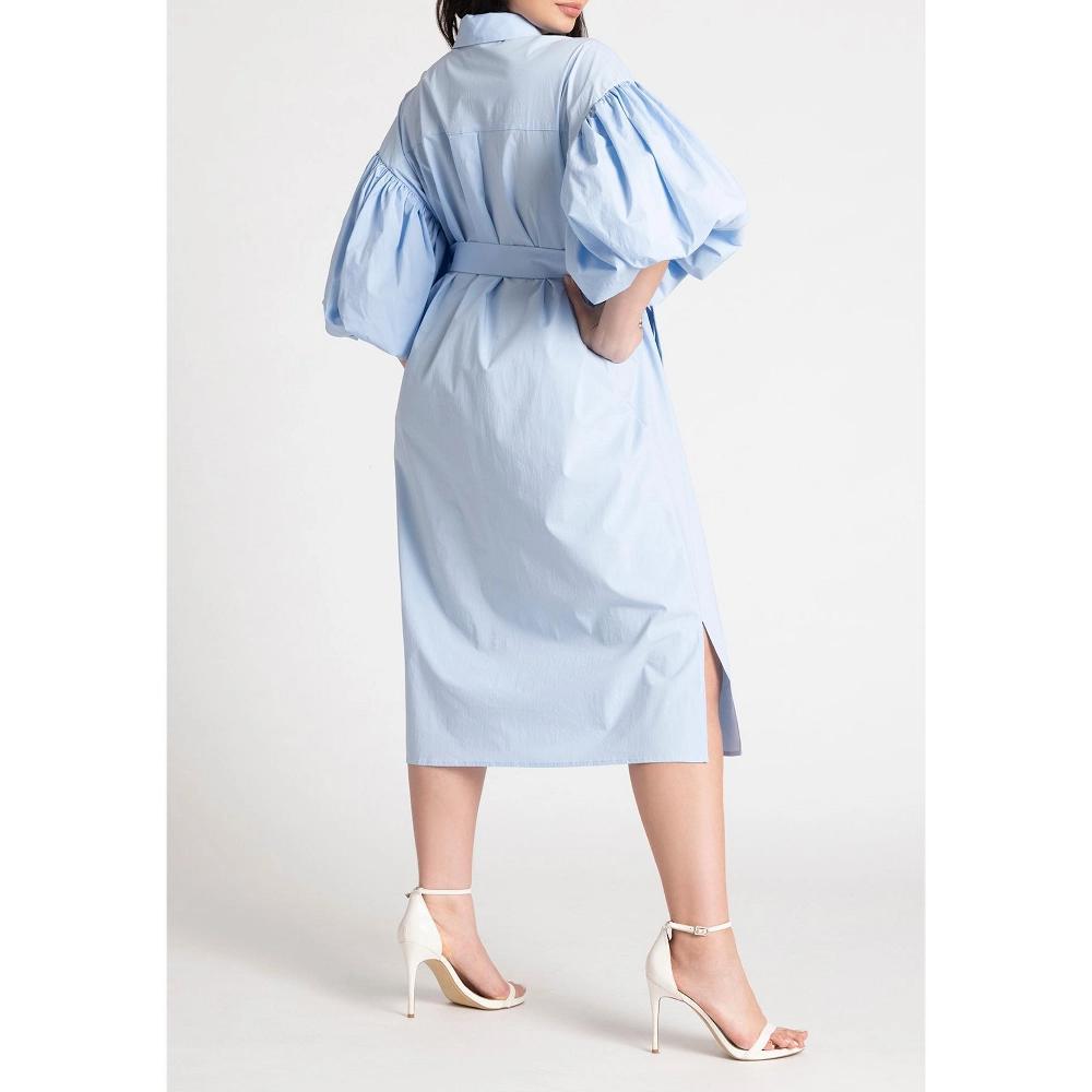 ELOQUII Women's Plus Size Balloon Sleeve Shirt Dress Product Image