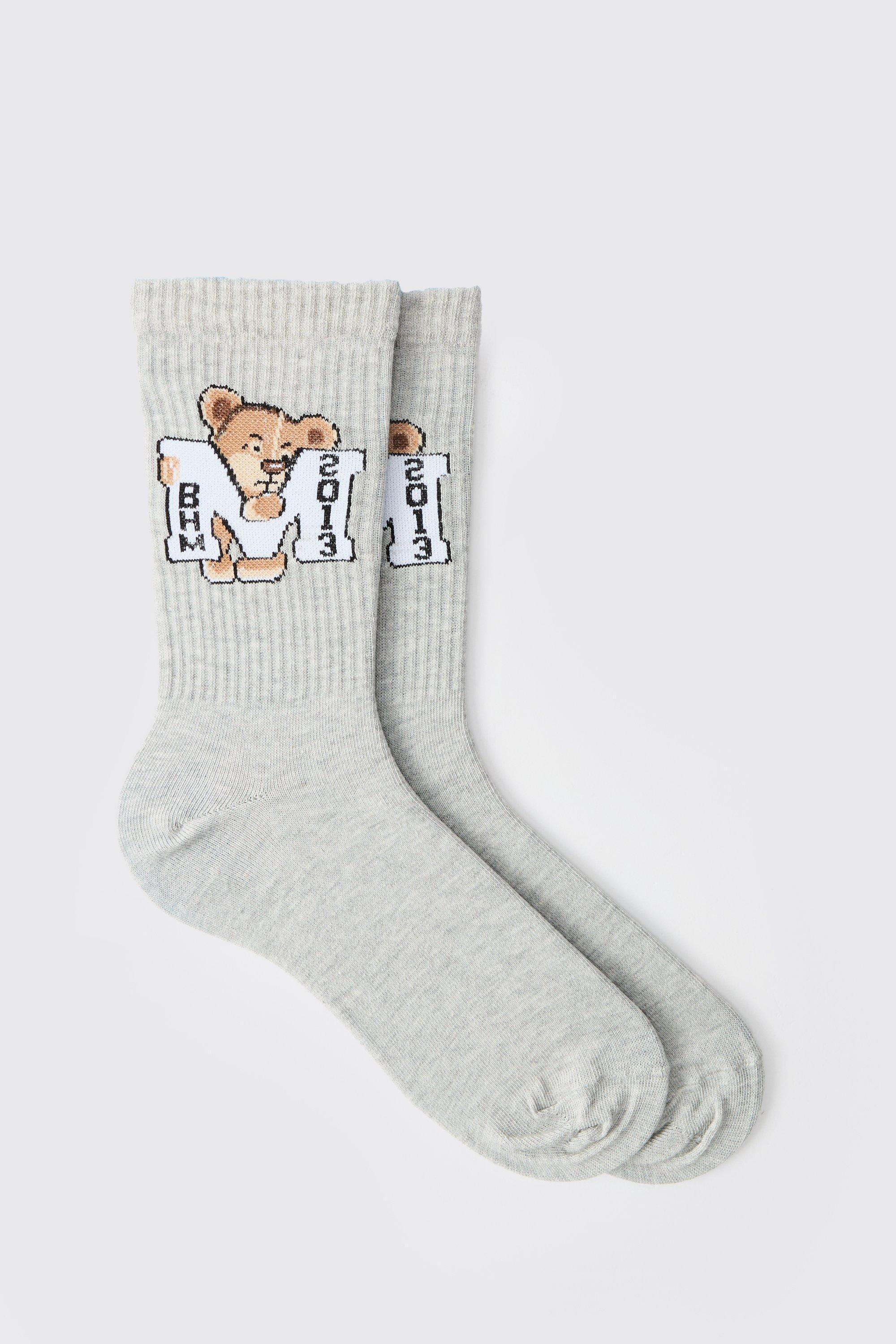 Varsity Teddy Bear Sports Socks | boohooMAN USA Product Image