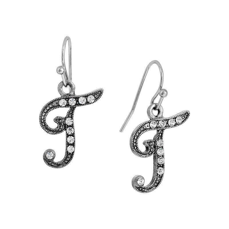 1928 Silver Tone Crystal Initial Drop Earrings, Womens Product Image