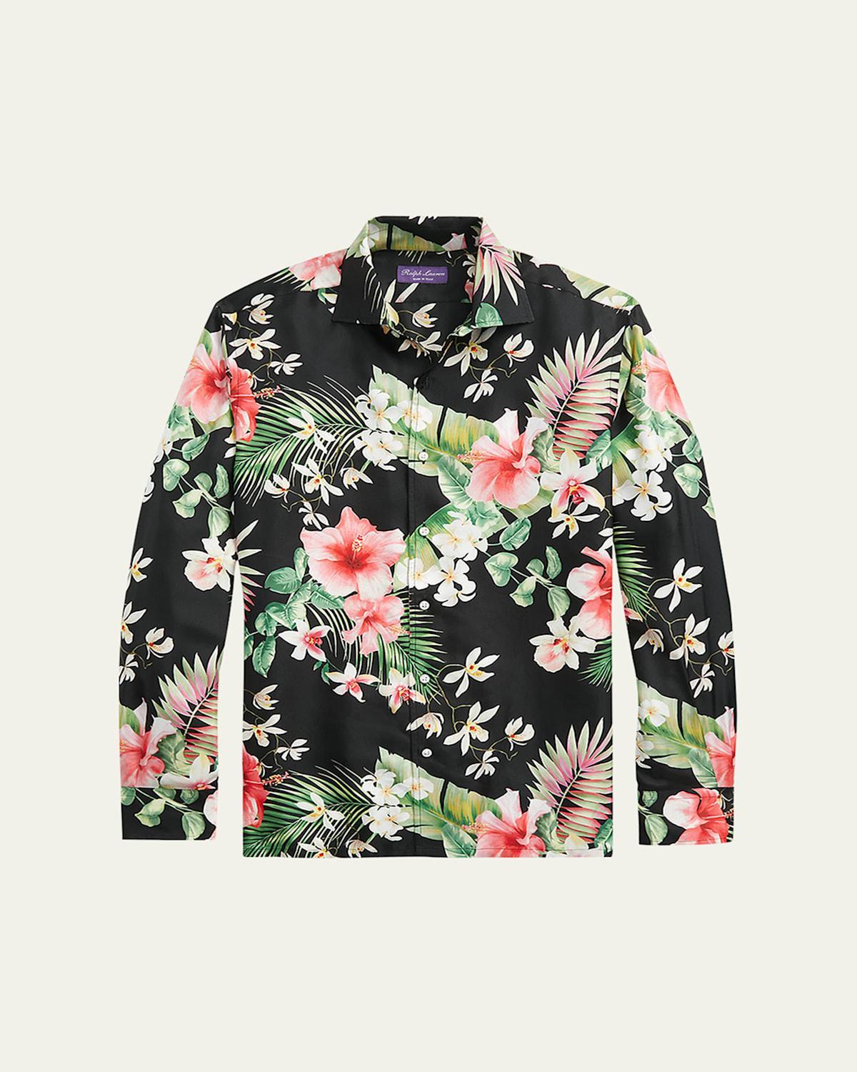 Mens Floral Silk Long-Sleeve Sport Shirt Product Image