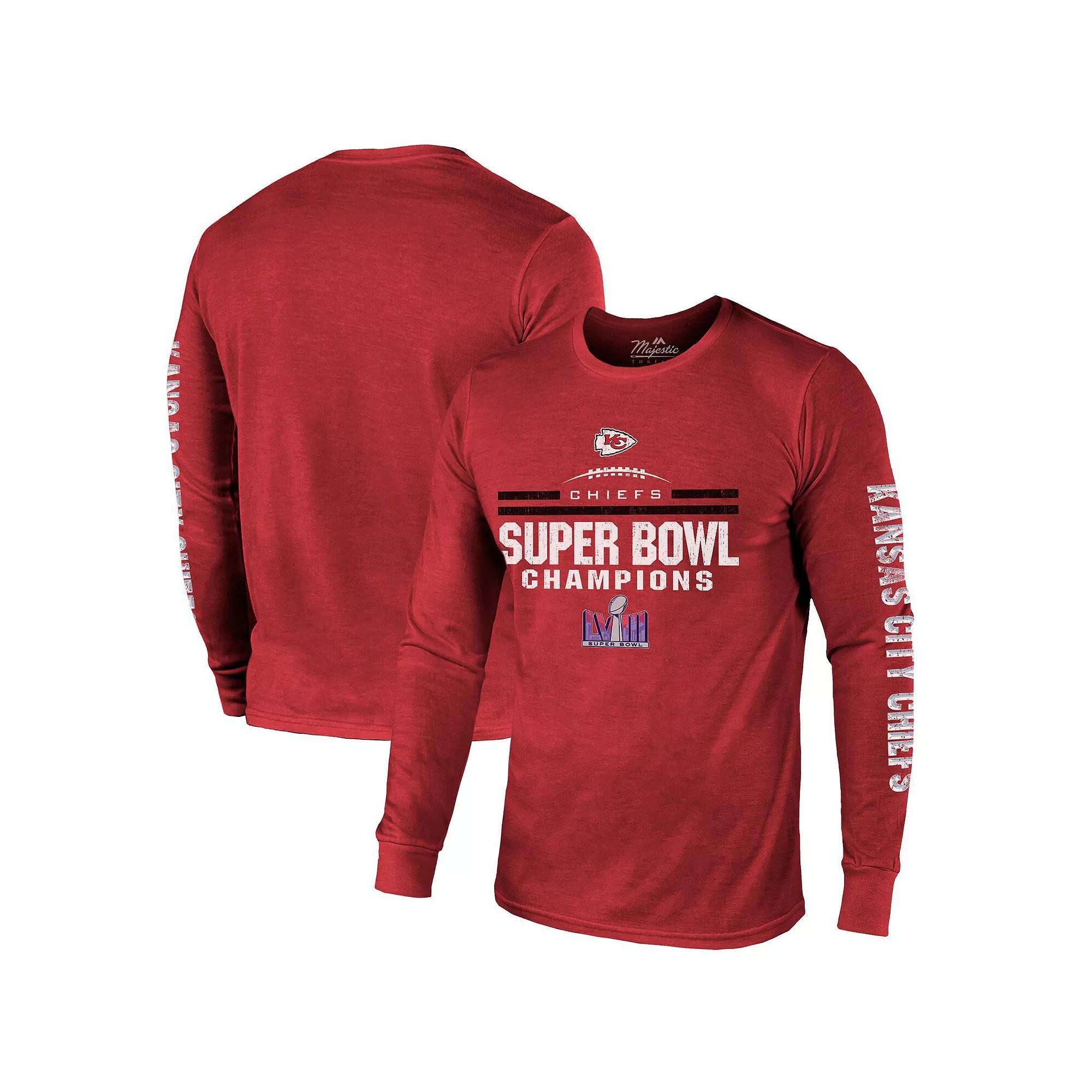 Men's Majestic Threads Red Kansas City Chiefs Super Bowl LVIII Champions Tri-Blend Long Sleeve Hit T-Shirt, Size: XL Product Image