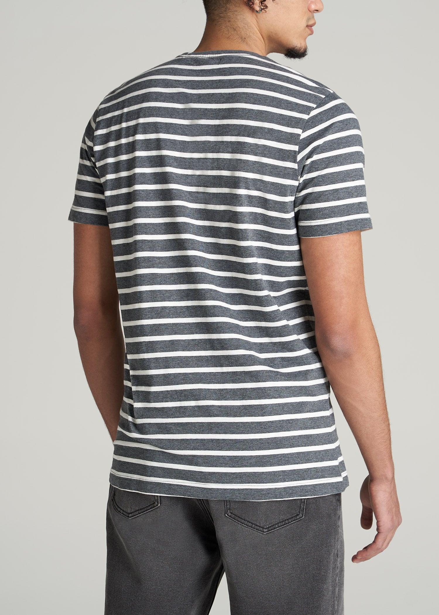 REGULAR-FIT Striped Tee for Tall Men in Charcoal Mix and White Male Product Image