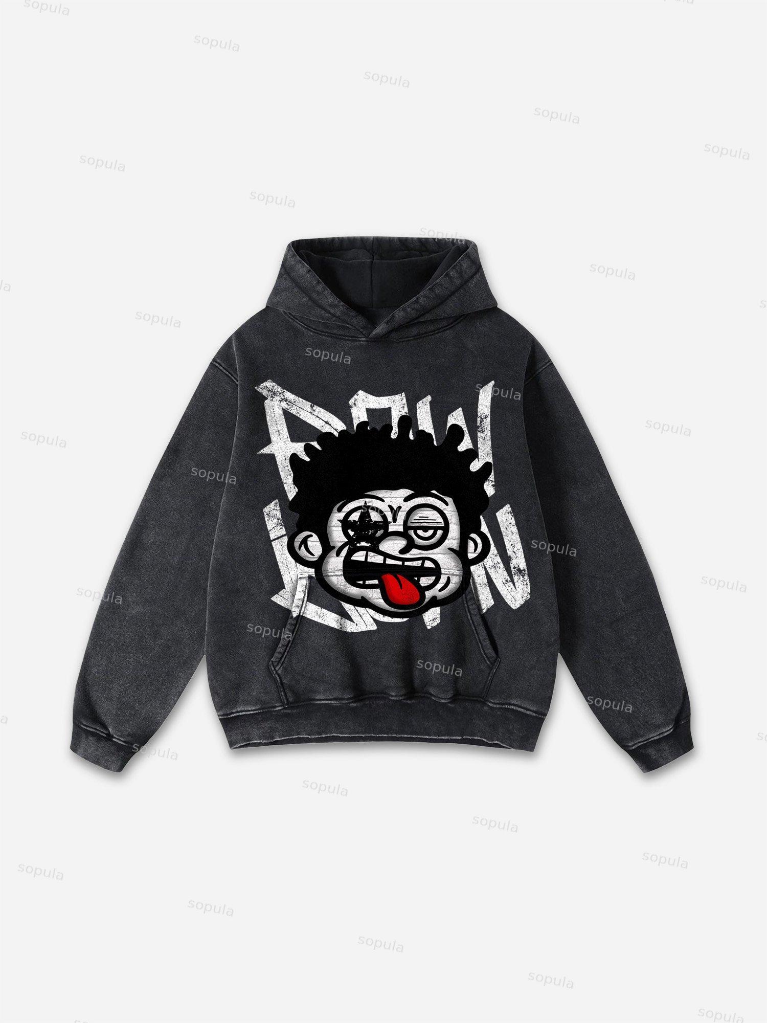 Stay Rich In Street Culture Portrait Graphic Acid Wash Hoodie Product Image
