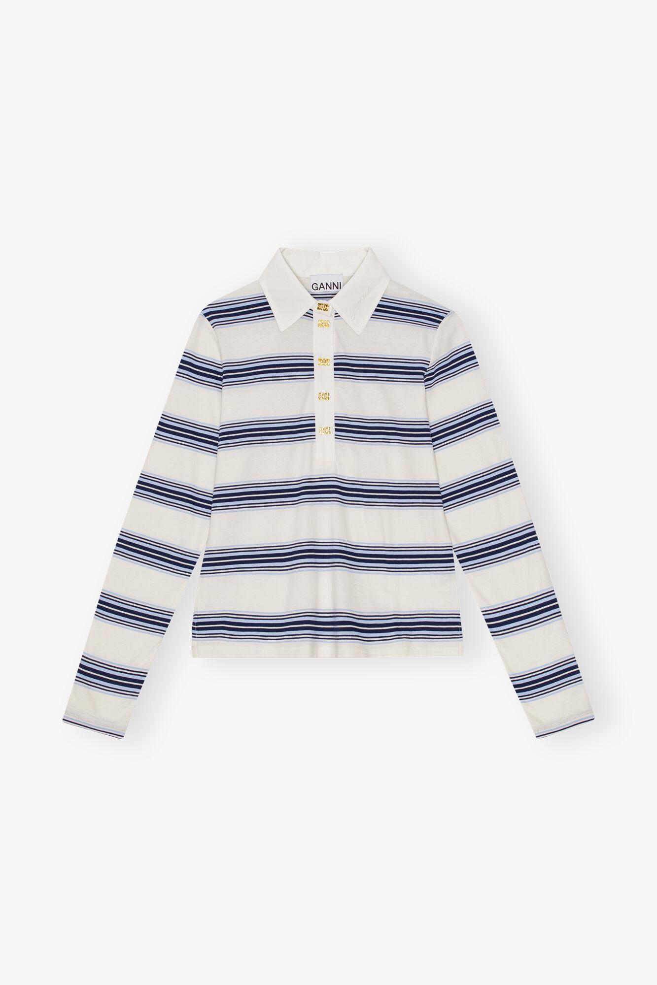 Blue Striped Long Sleeve Polo Shirt Product Image