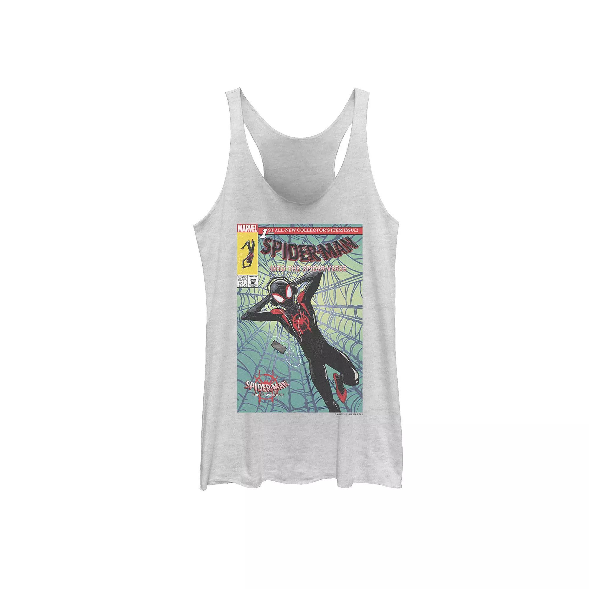 Juniors' Marvel Spider-Man Spiderverse Collectors Comic Cover Graphic Tank Top, Girl's, Size: Large, White Grey Product Image