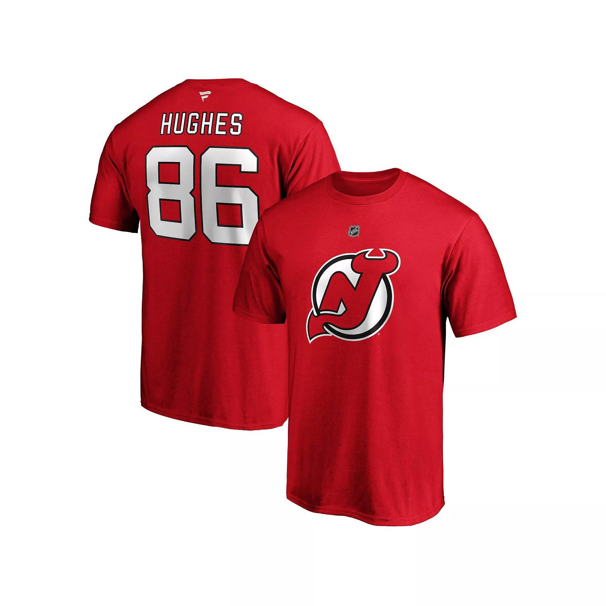 Men's Fanatics Branded Jack Hughes Red New Jersey Devils Big & Tall Name & Number T-Shirt,  Product Image