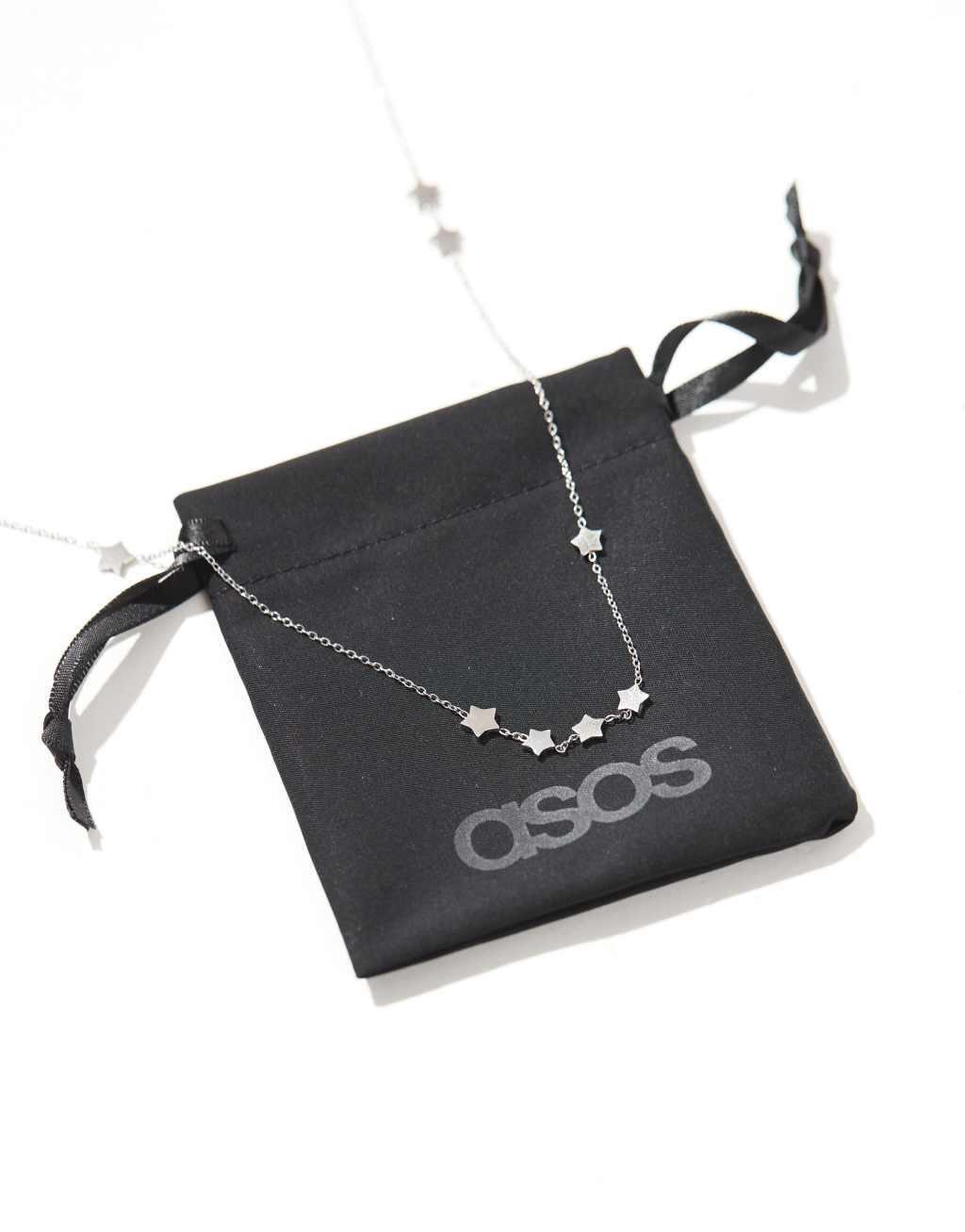 ASOS DESIGN waterproof stainless steel short necklace with star detail in silver tone with gift bag Product Image