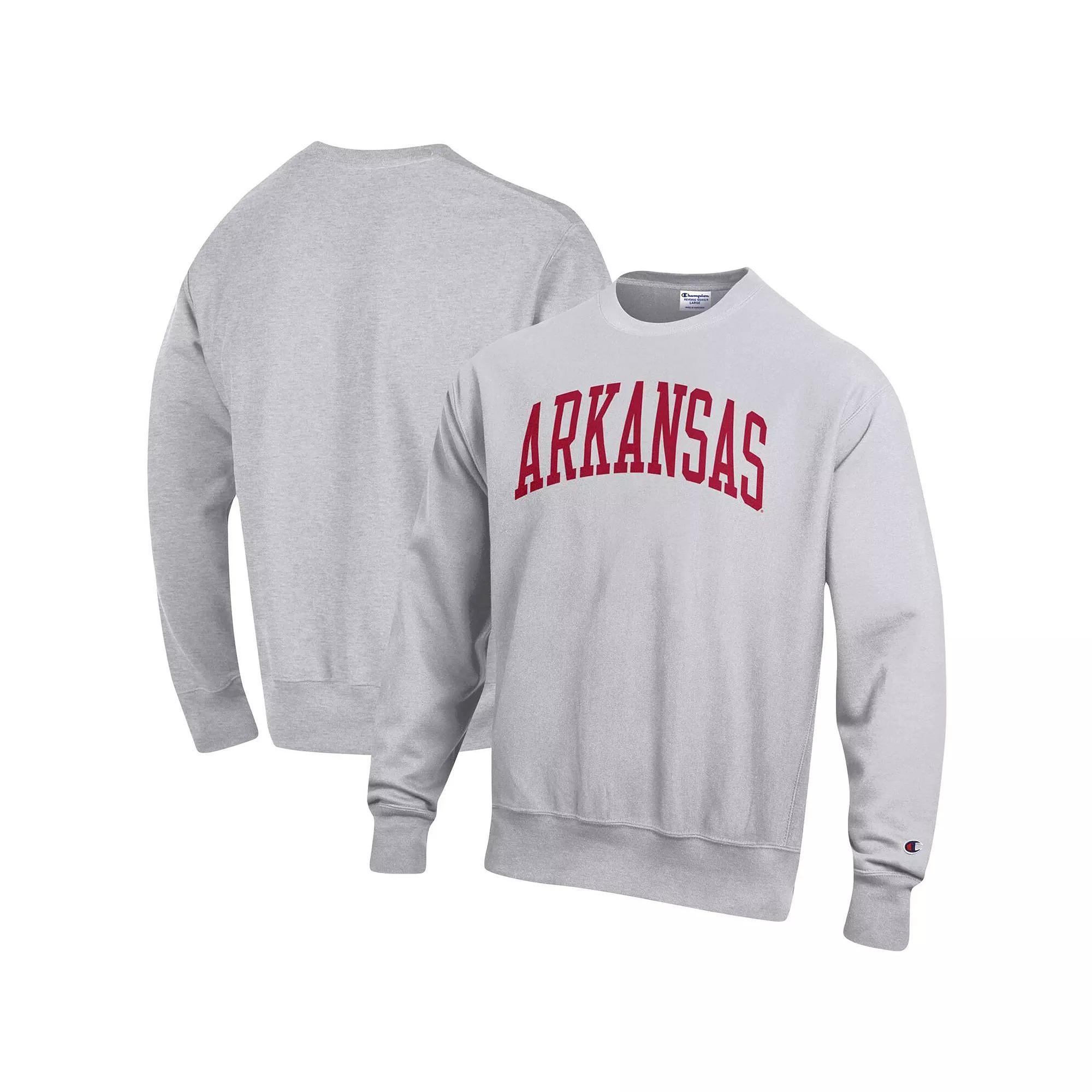 Men's Champion Ash Arkansas Razorbacks Big & Tall Reverse Weave Fleece Crewneck Pullover Sweatshirt,  Product Image