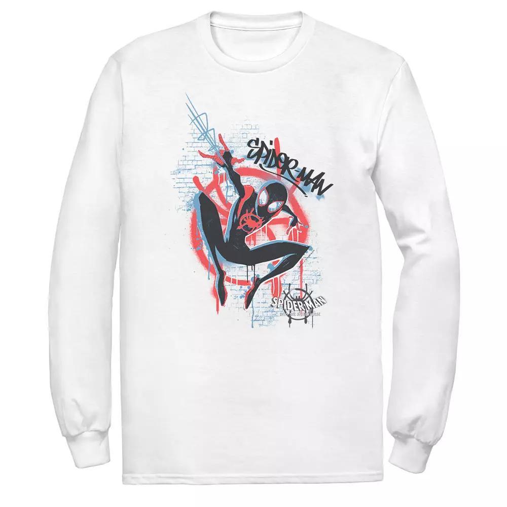 Men's Marvel Spiderverse Blue Red Brick Graffiti Tee, Size: XL, White Product Image