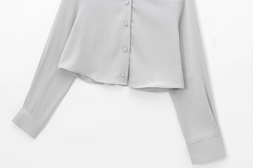 Long Sleeve Collared Plain Shirt Product Image