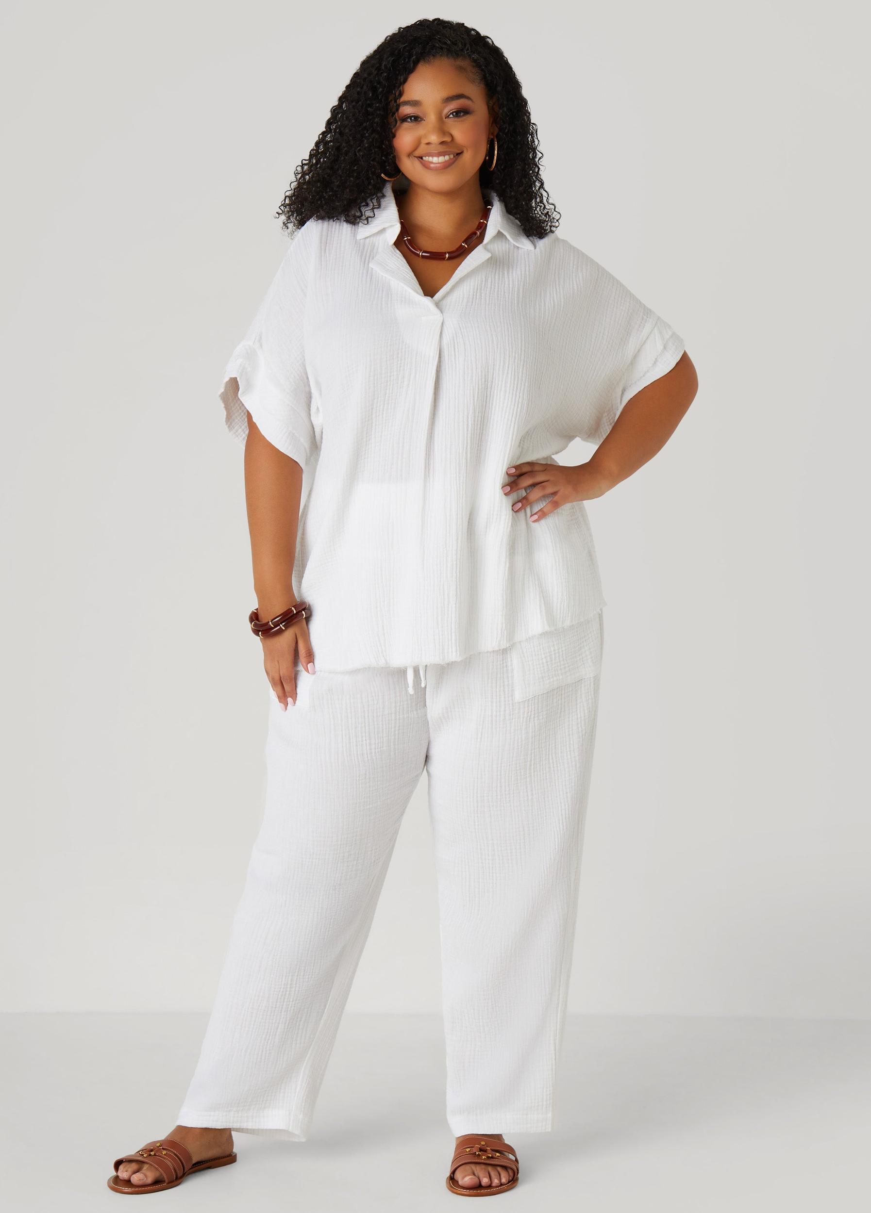 Plus Size Textured Cotton Gauze Pants Ashley Stewart Product Image