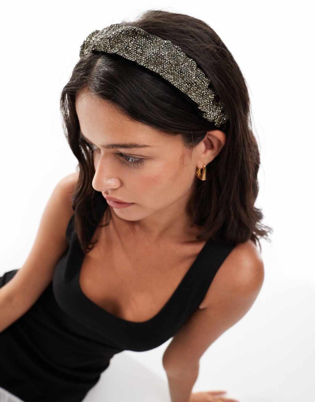 Pieces embellished headband in dark silver Product Image